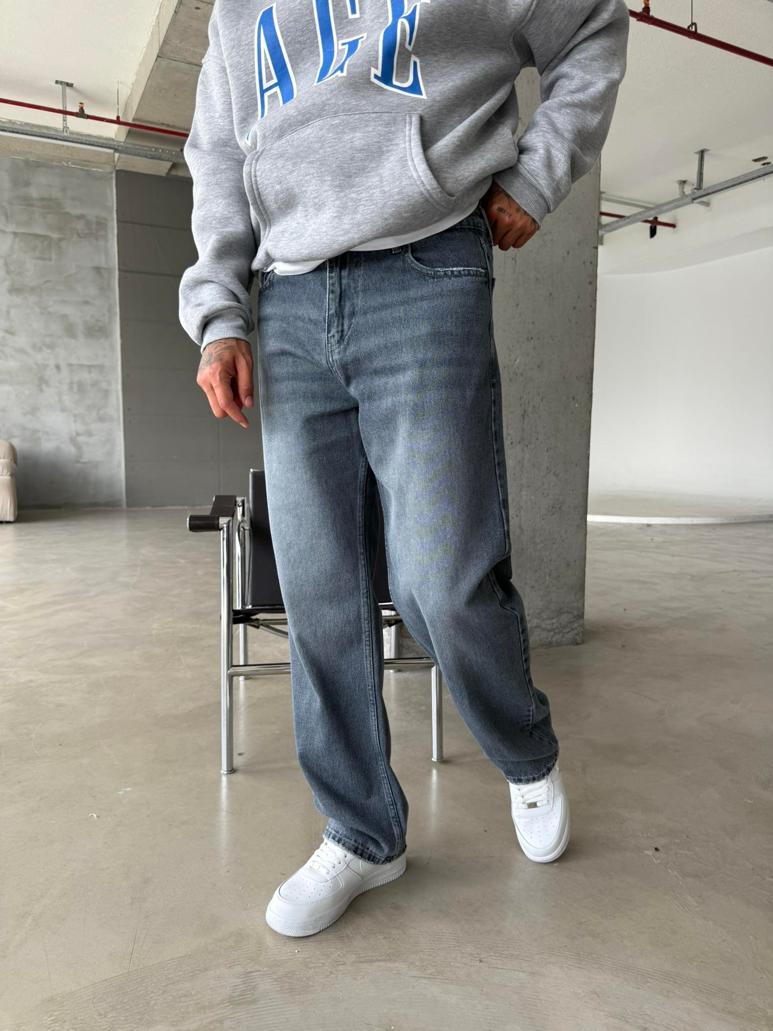 Yıkamalı Basic Baggy Pantolon - Gri