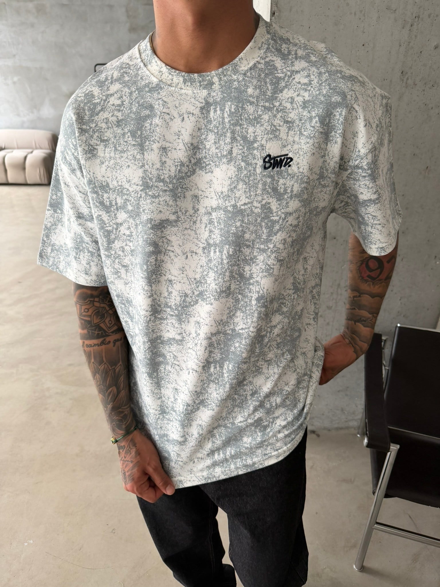 Yıkamalı Basic Nakışlı Acid T-Shirt - Beyaz