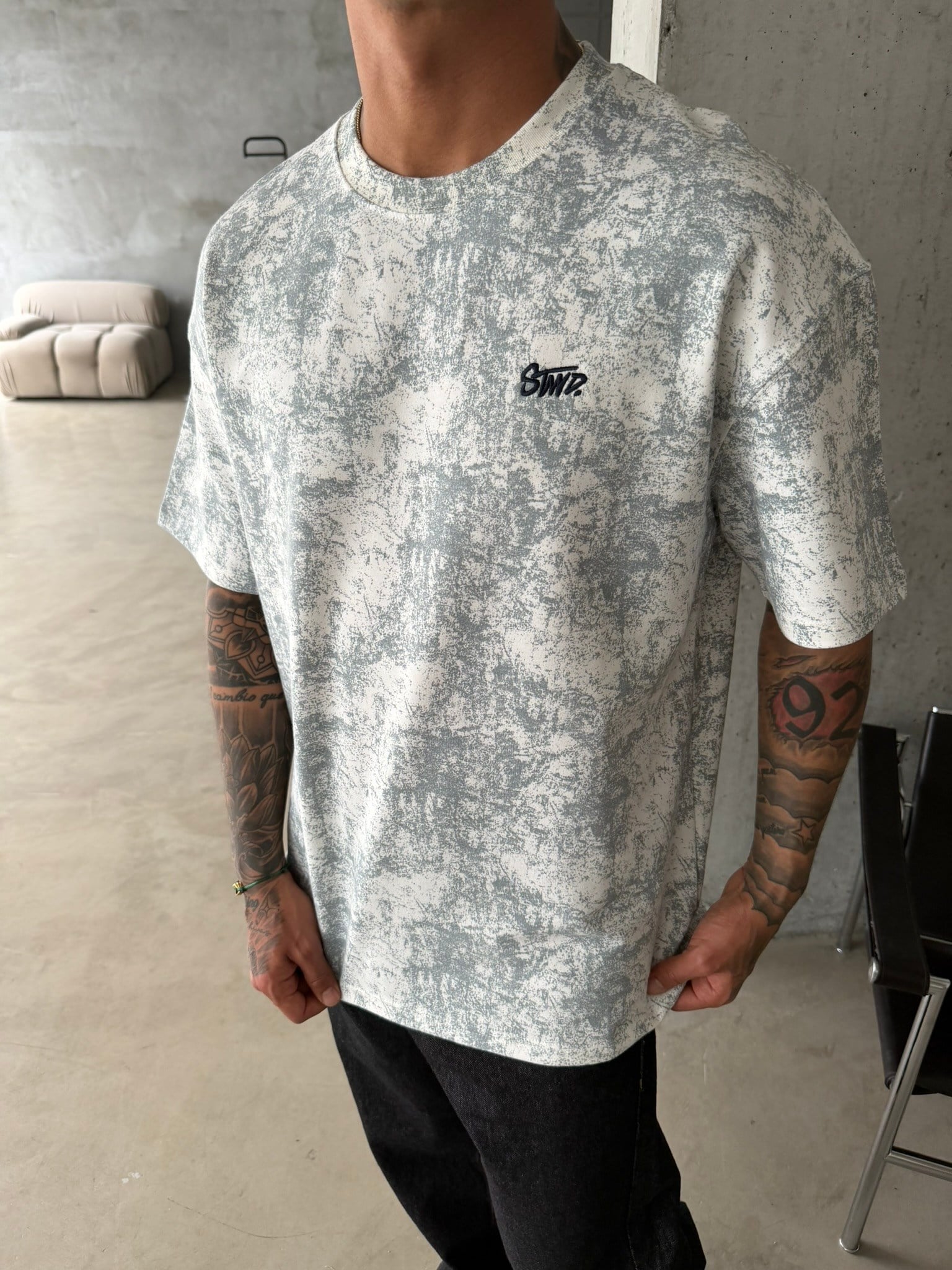 Yıkamalı Basic Nakışlı Acid T-Shirt - Beyaz
