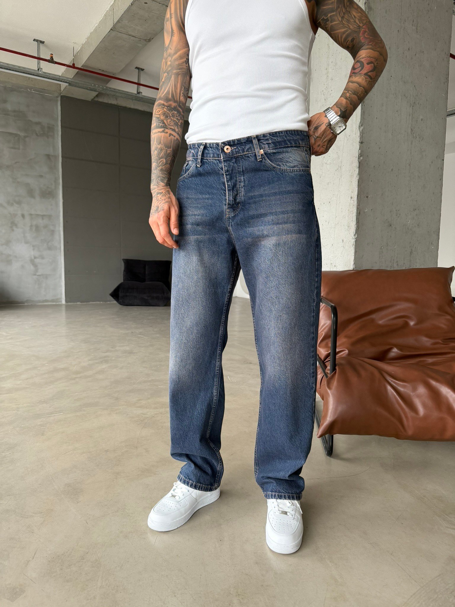 Yıkamalı Basic Pantolon Detaylı - İndigo