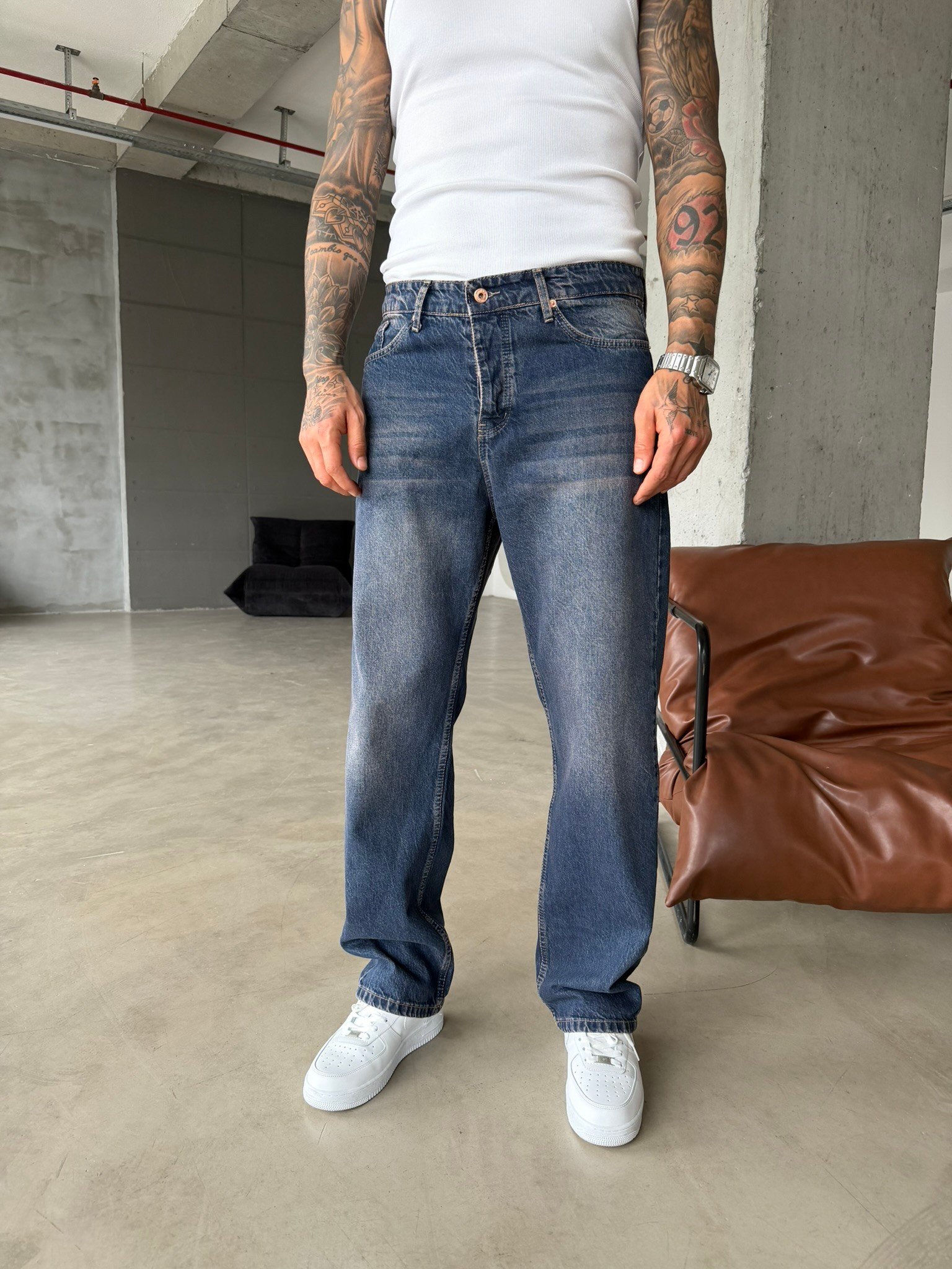 Yıkamalı Basic Pantolon Detaylı - İndigo