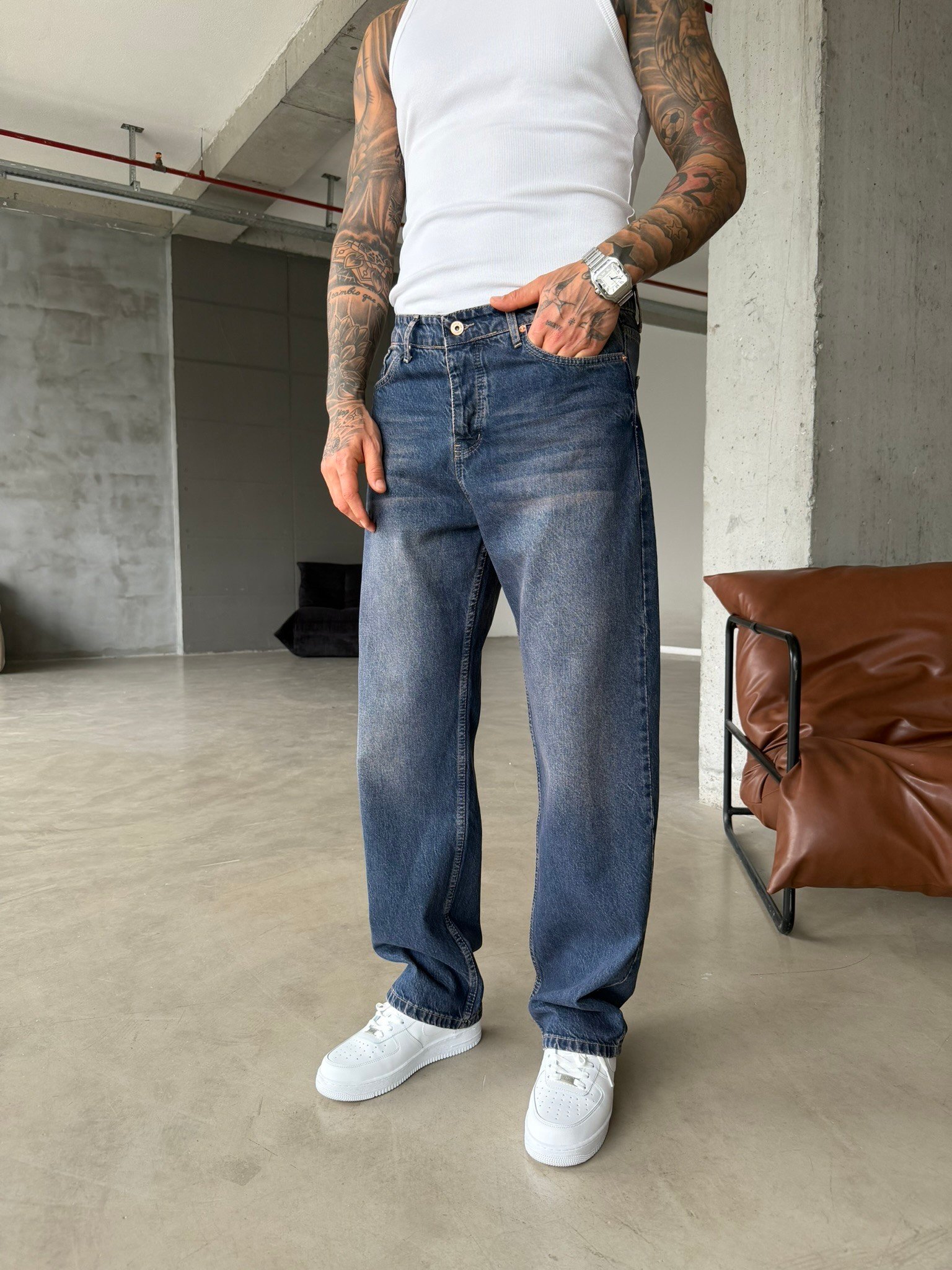 Yıkamalı Basic Pantolon Detaylı - İndigo