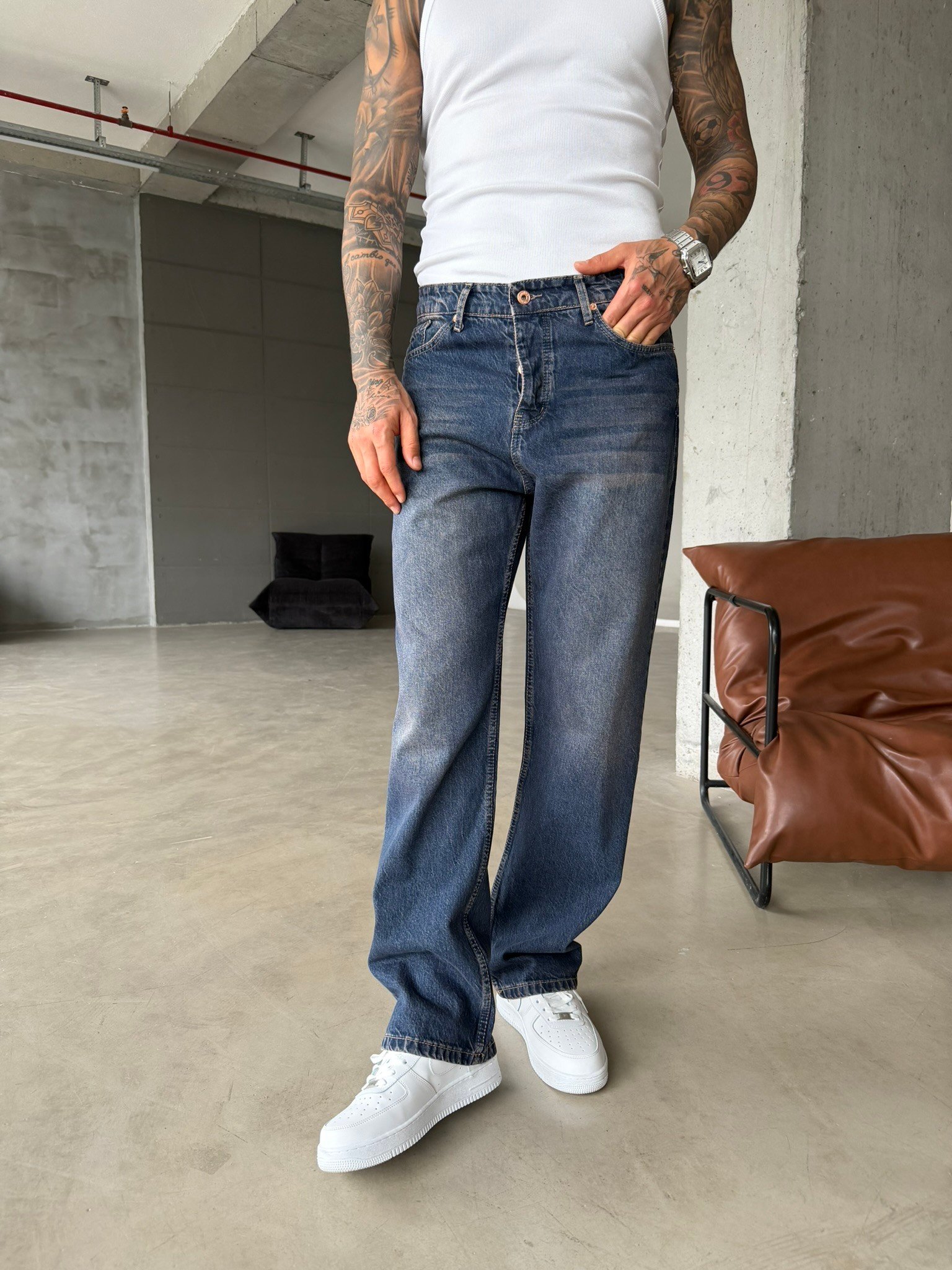 Yıkamalı Basic Pantolon Detaylı - İndigo