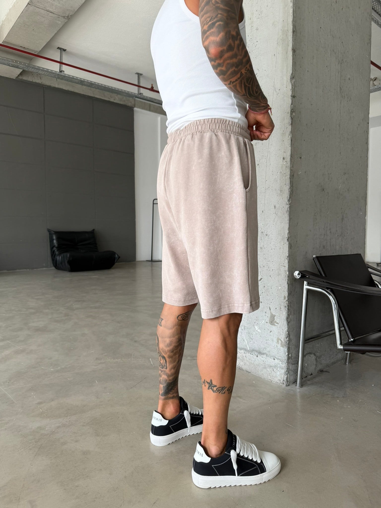 Yıkamalı Basic Premium Kumaş Şort - Bej