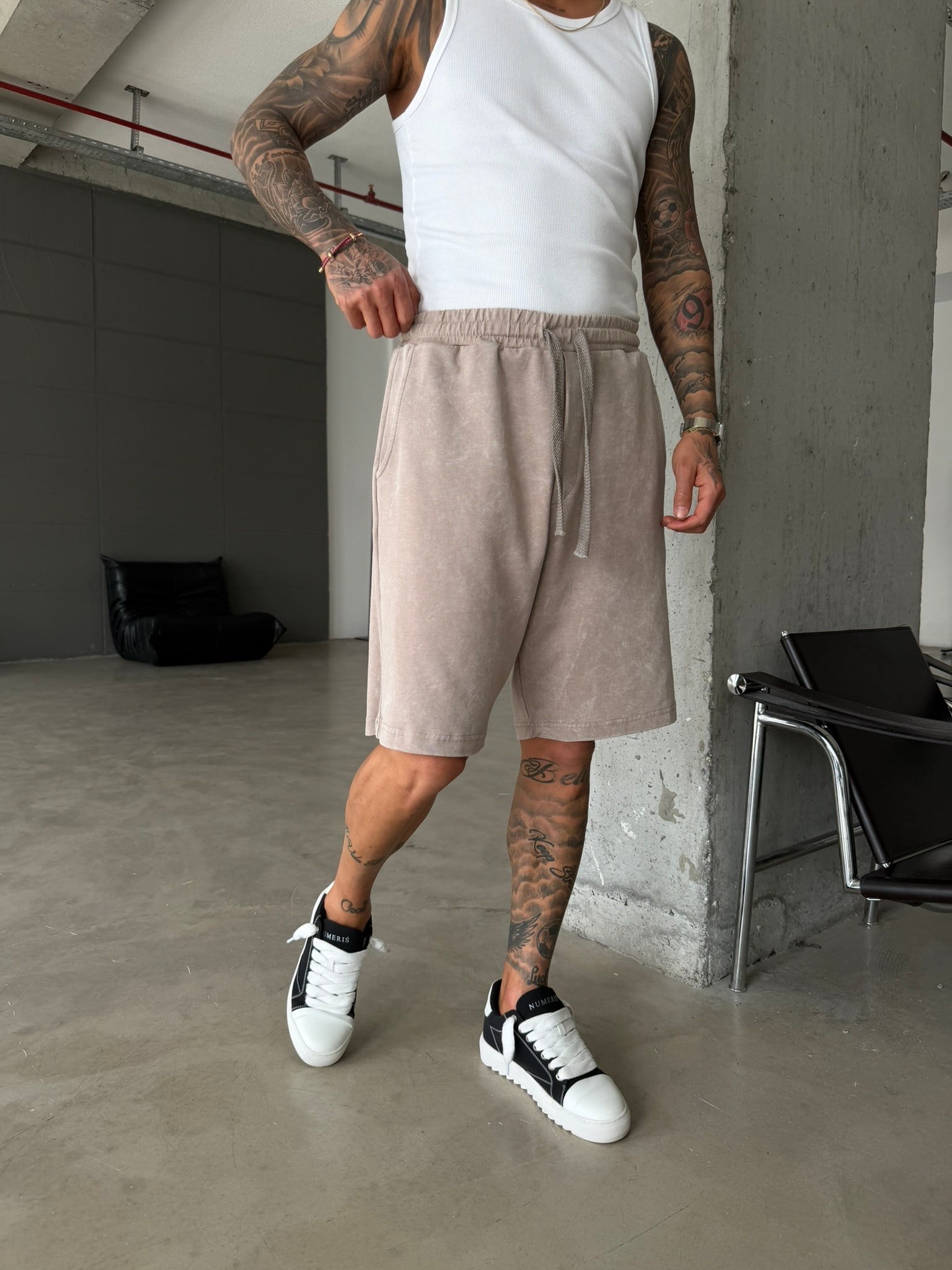 Yıkamalı Basic Premium Kumaş Şort - Bej