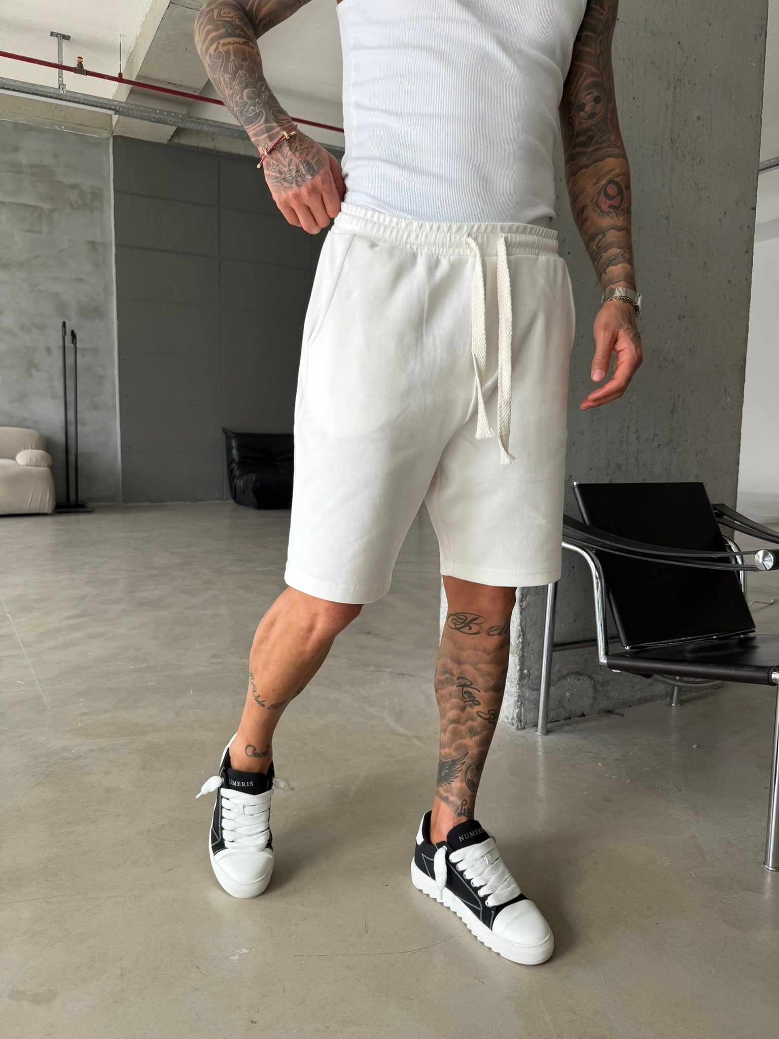 Yıkamalı Basic Premium Kumaş Şort - Beyaz