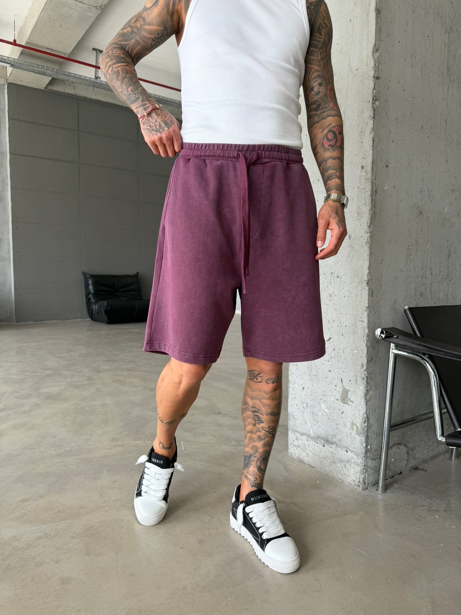 Yıkamalı Basic Premium Kumaş Şort - Bordo