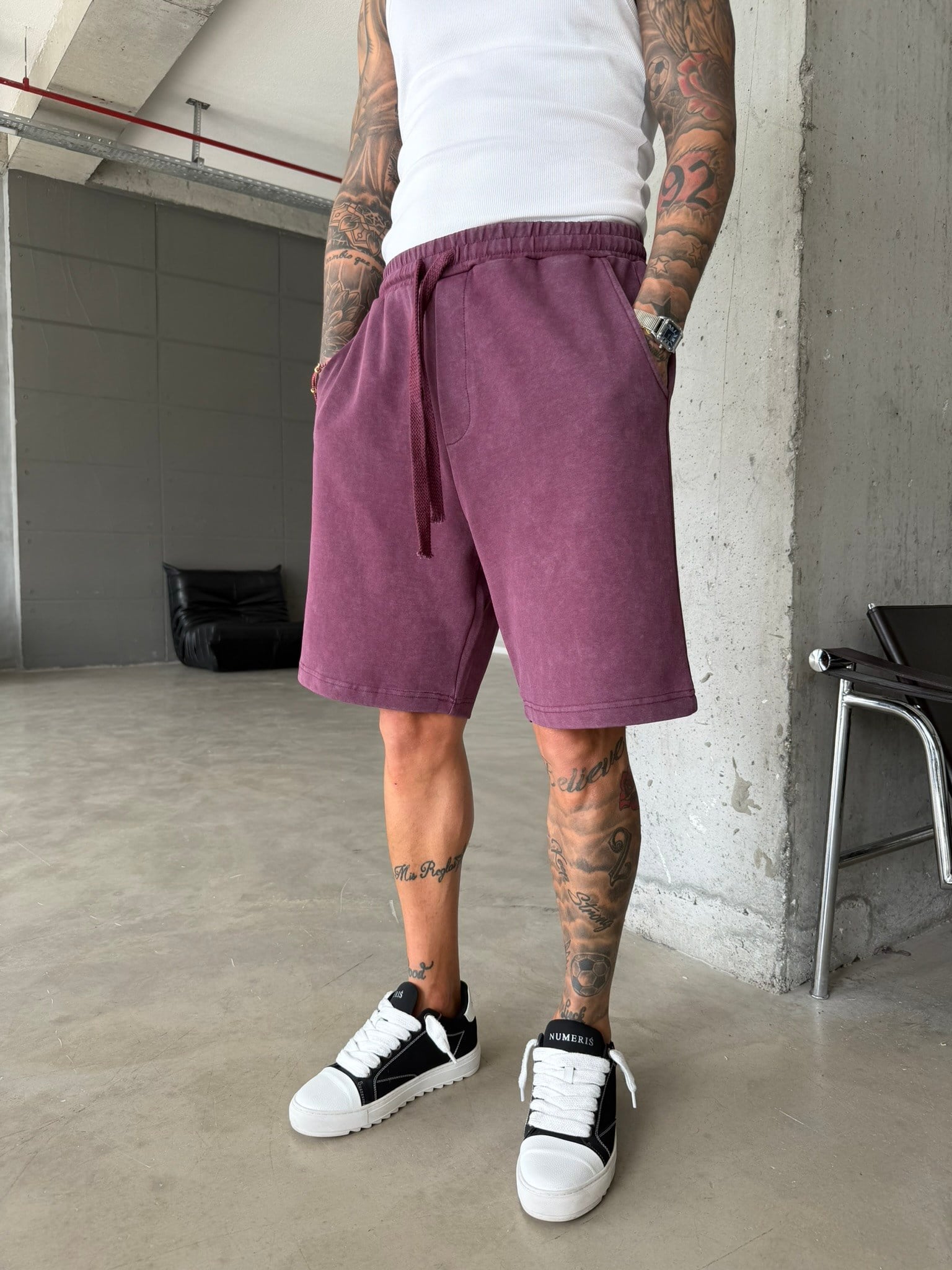 Yıkamalı Basic Premium Kumaş Şort - Bordo