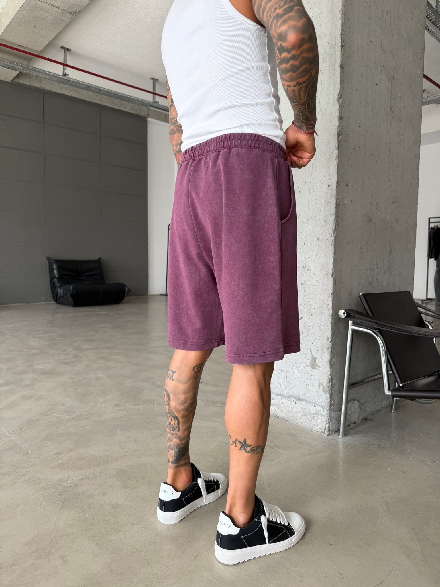 Yıkamalı Basic Premium Kumaş Şort - Bordo