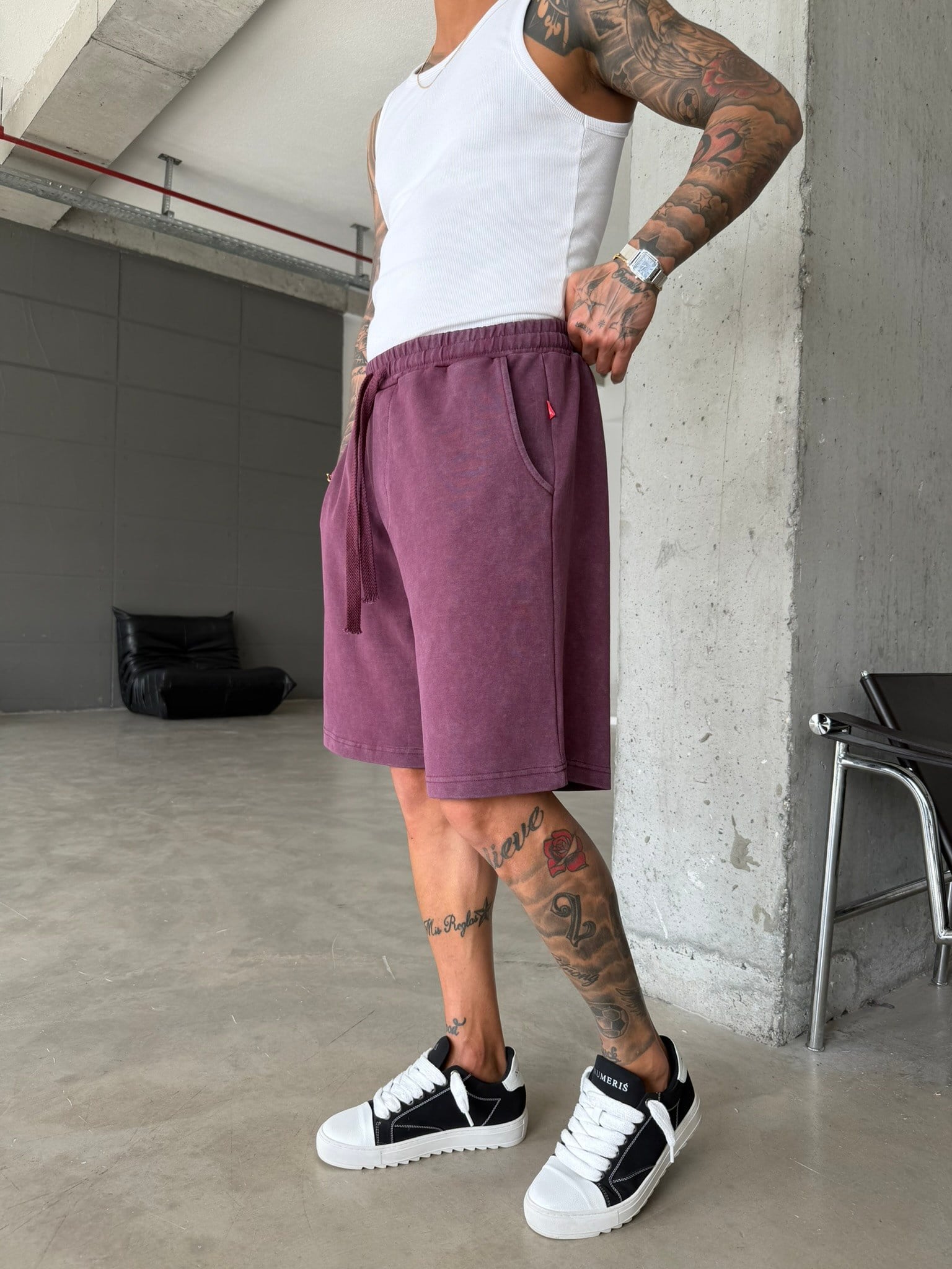 Yıkamalı Basic Premium Kumaş Şort - Bordo