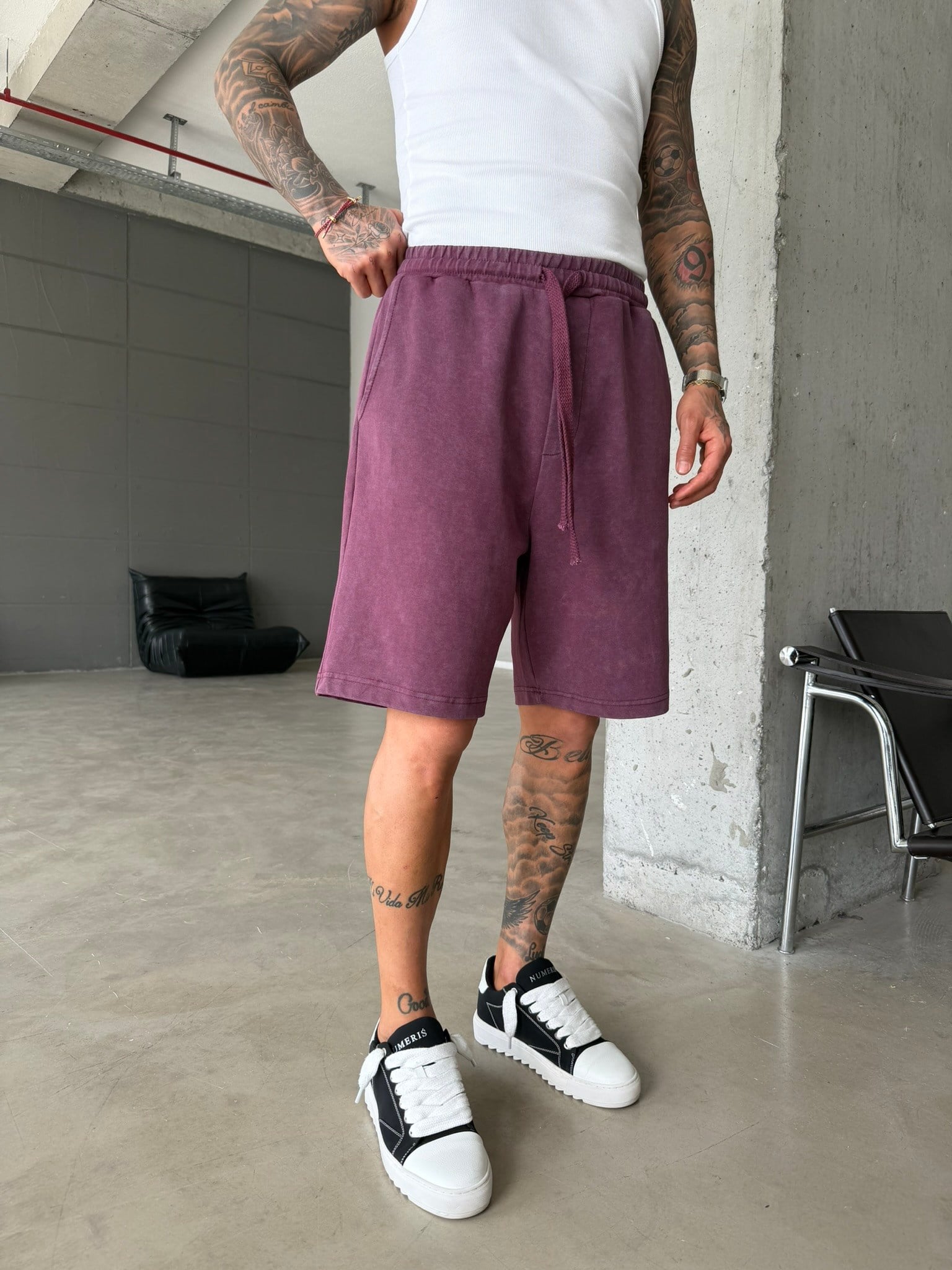 Yıkamalı Basic Premium Kumaş Şort - Bordo