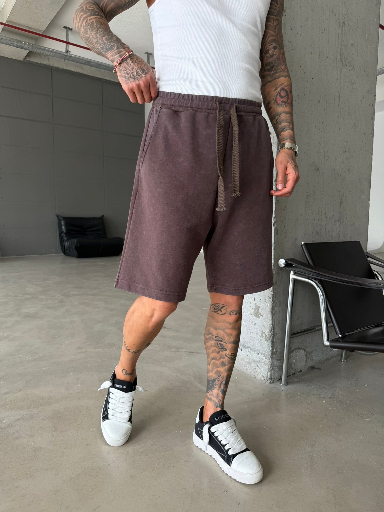 Yıkamalı Basic Premium Kumaş Şort - Kahve