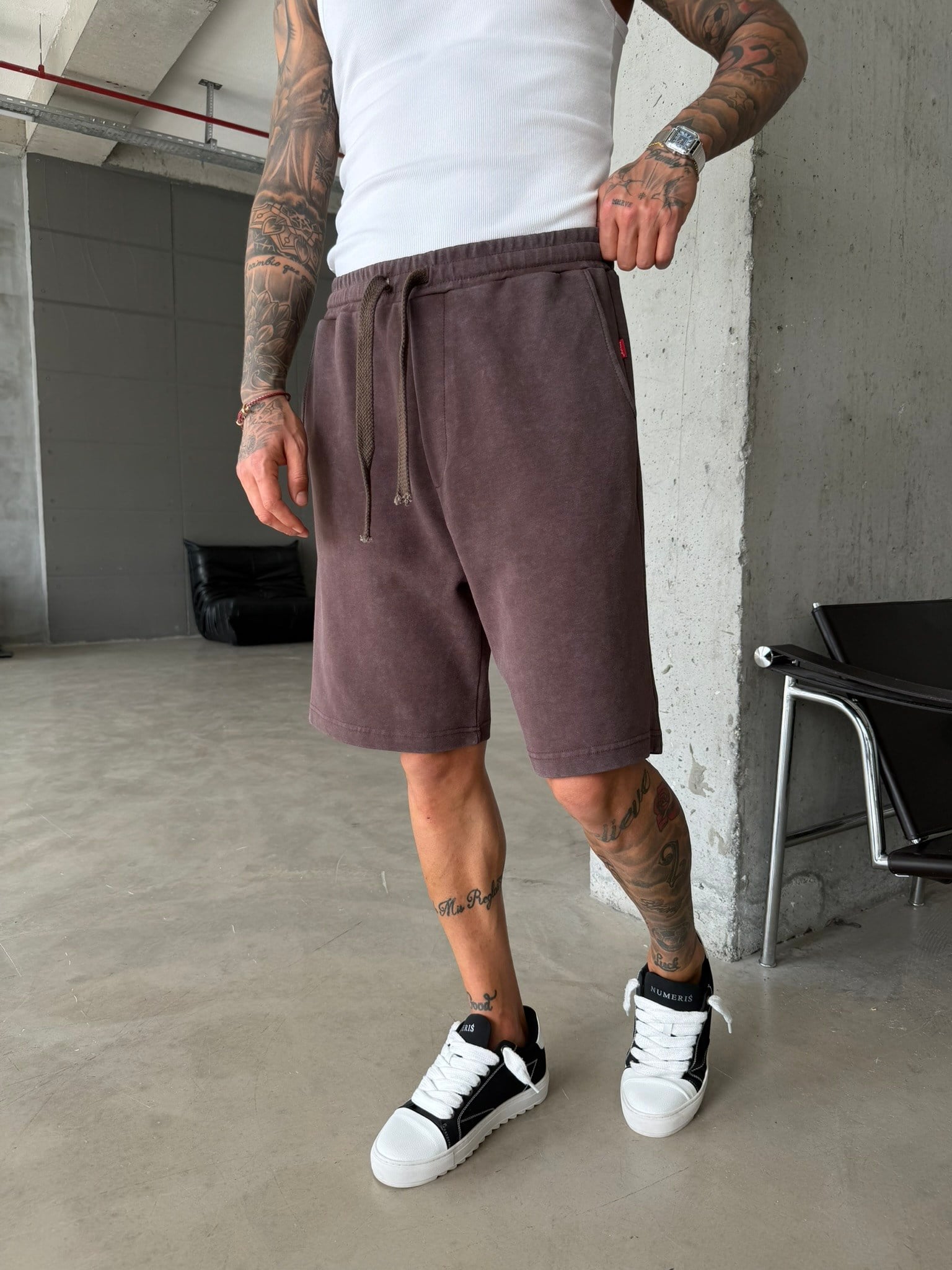 Yıkamalı Basic Premium Kumaş Şort - Kahve