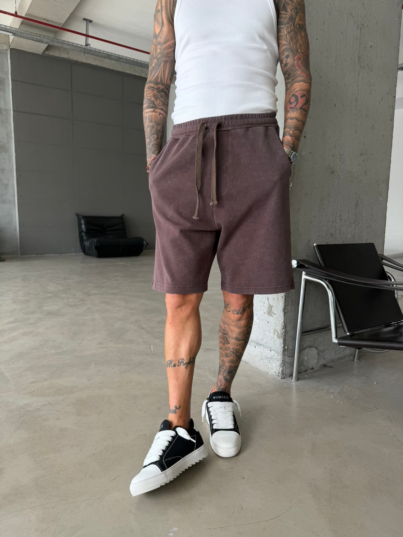 Yıkamalı Basic Premium Kumaş Şort - Kahve