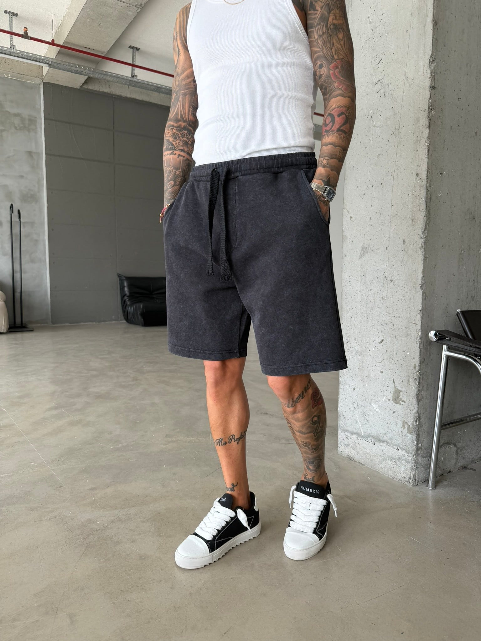 Yıkamalı Basic Premium Kumaş Şort - Siyah