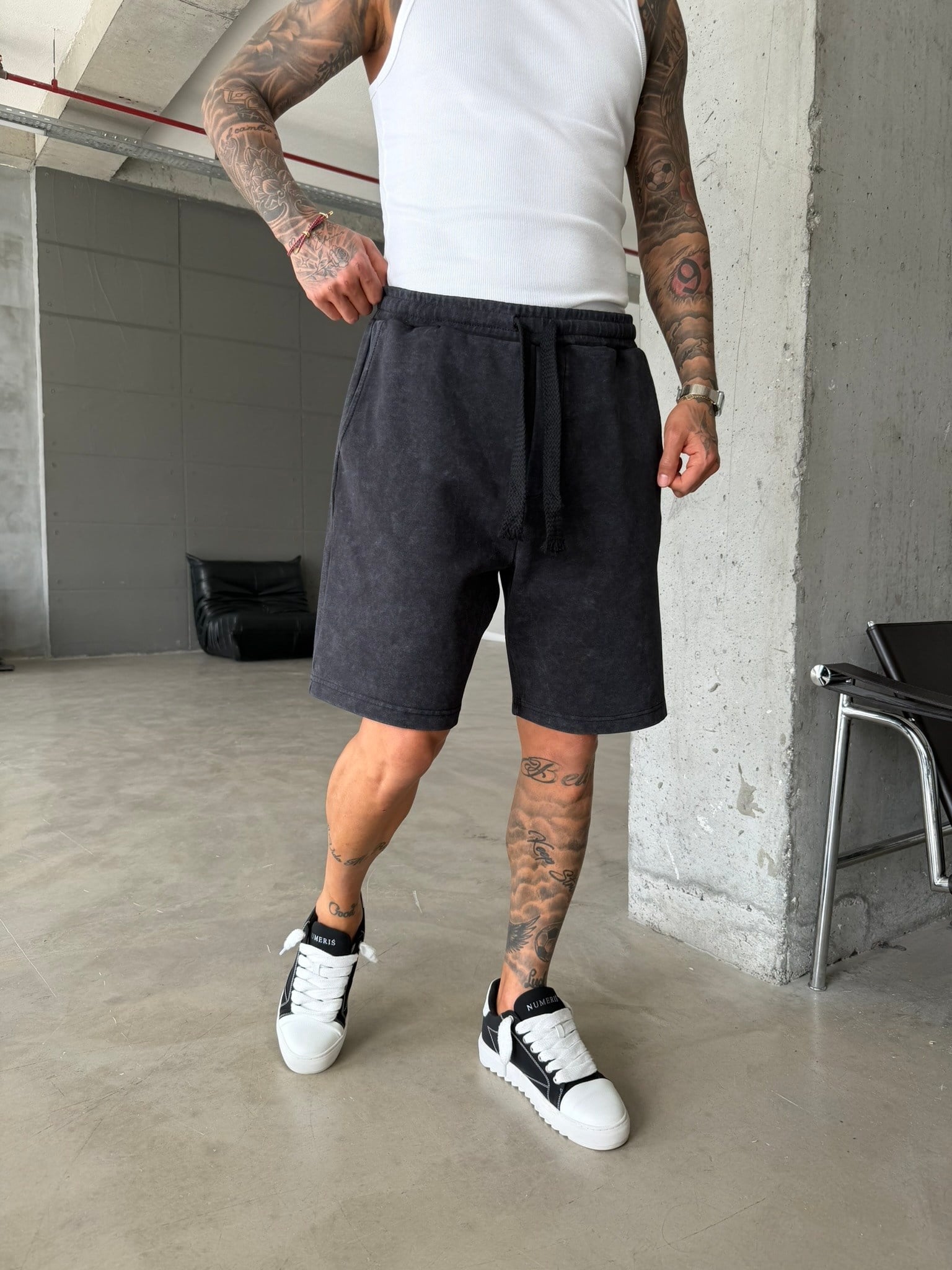 Yıkamalı Basic Premium Kumaş Şort - Siyah