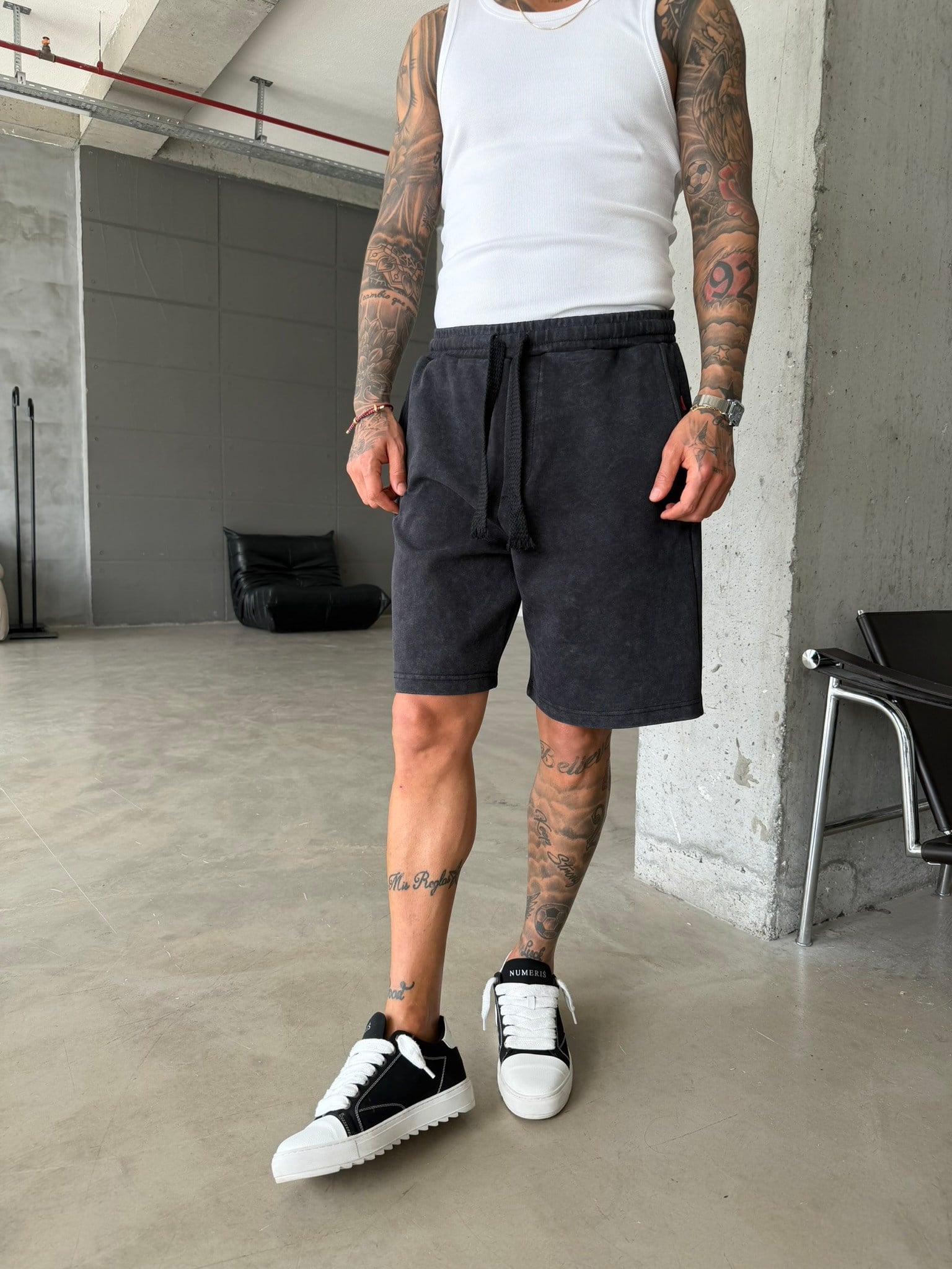 Yıkamalı Basic Premium Kumaş Şort - Siyah