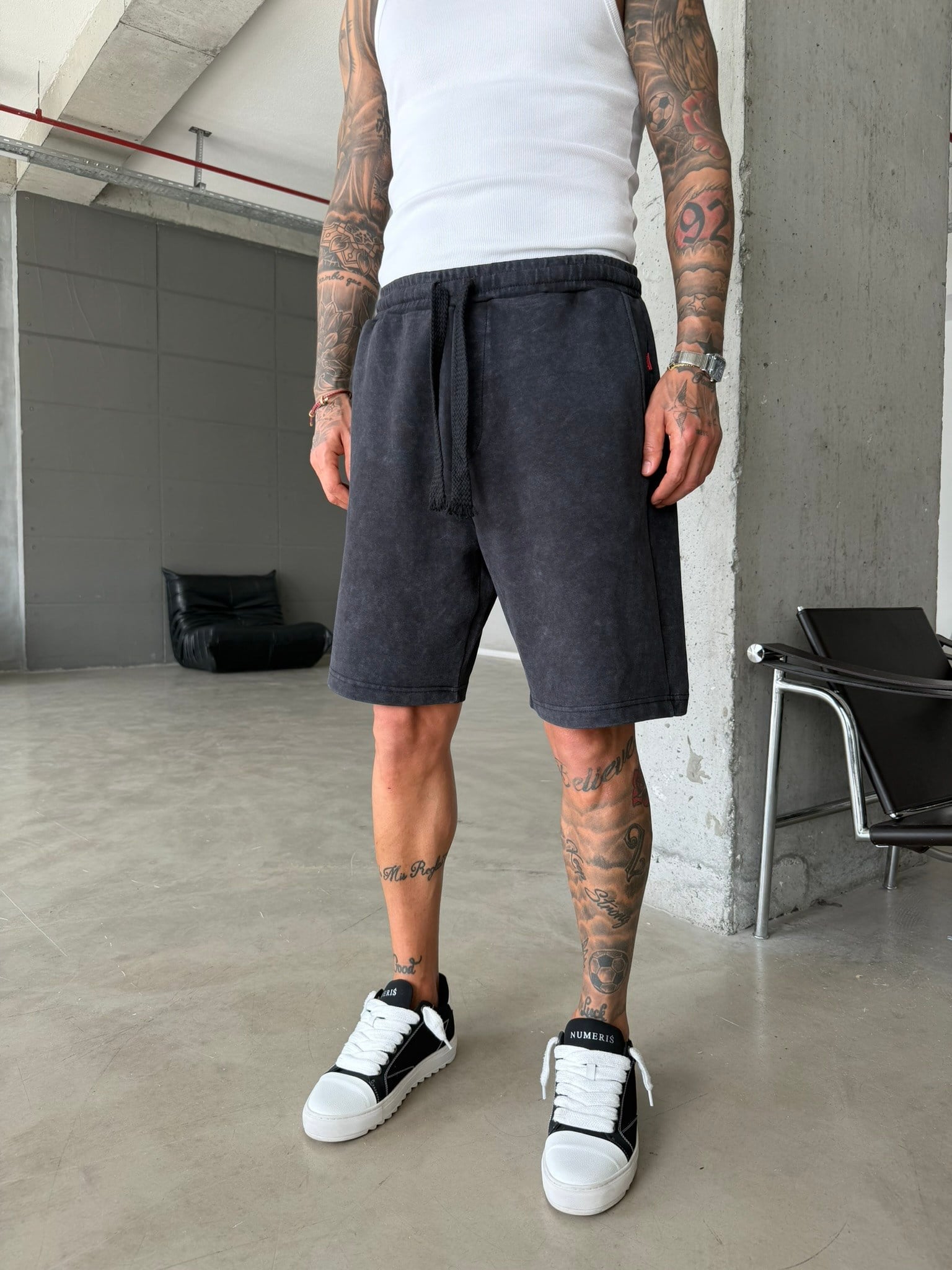 Yıkamalı Basic Premium Kumaş Şort - Siyah