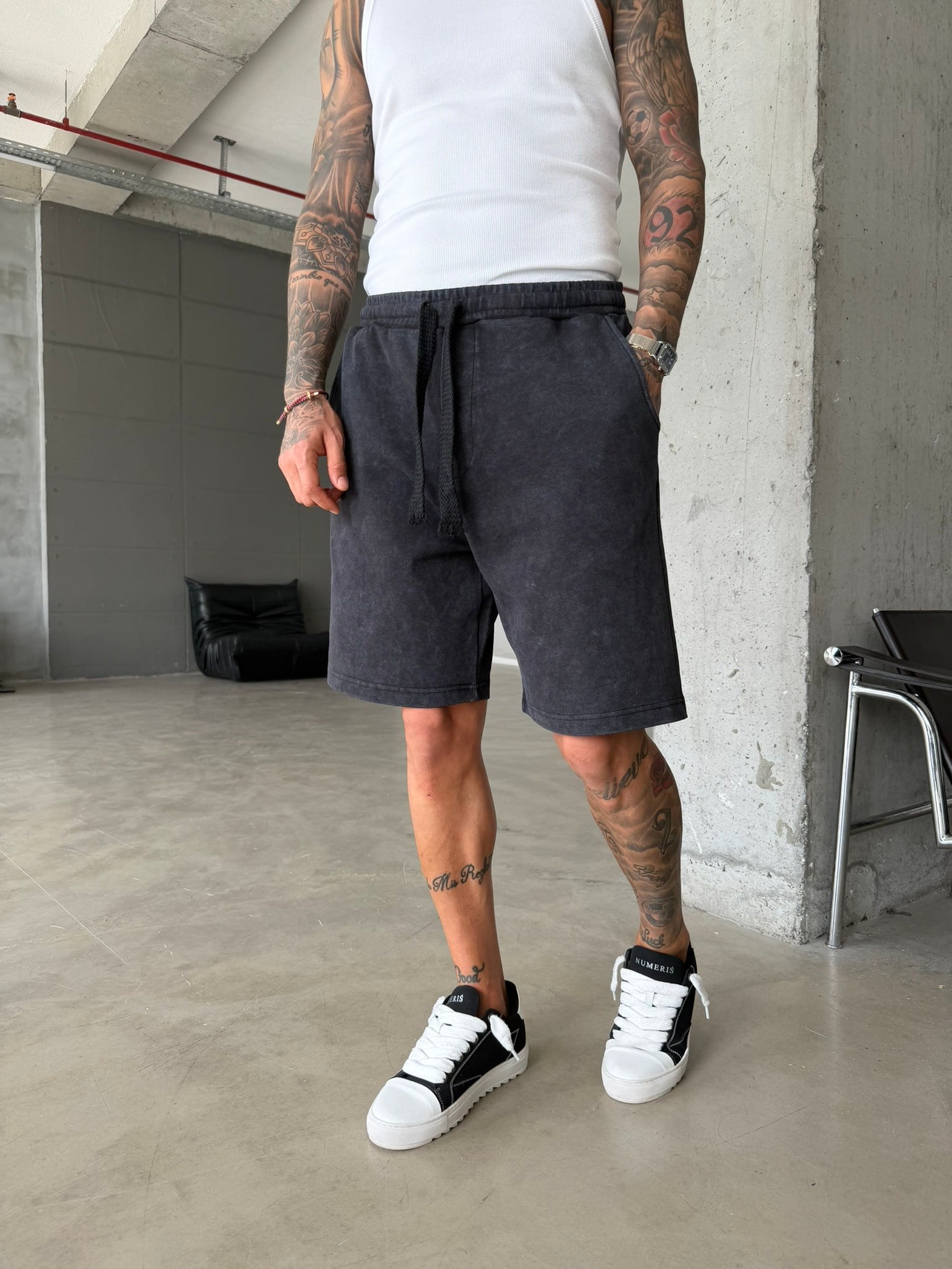 Yıkamalı Basic Premium Kumaş Şort - Siyah