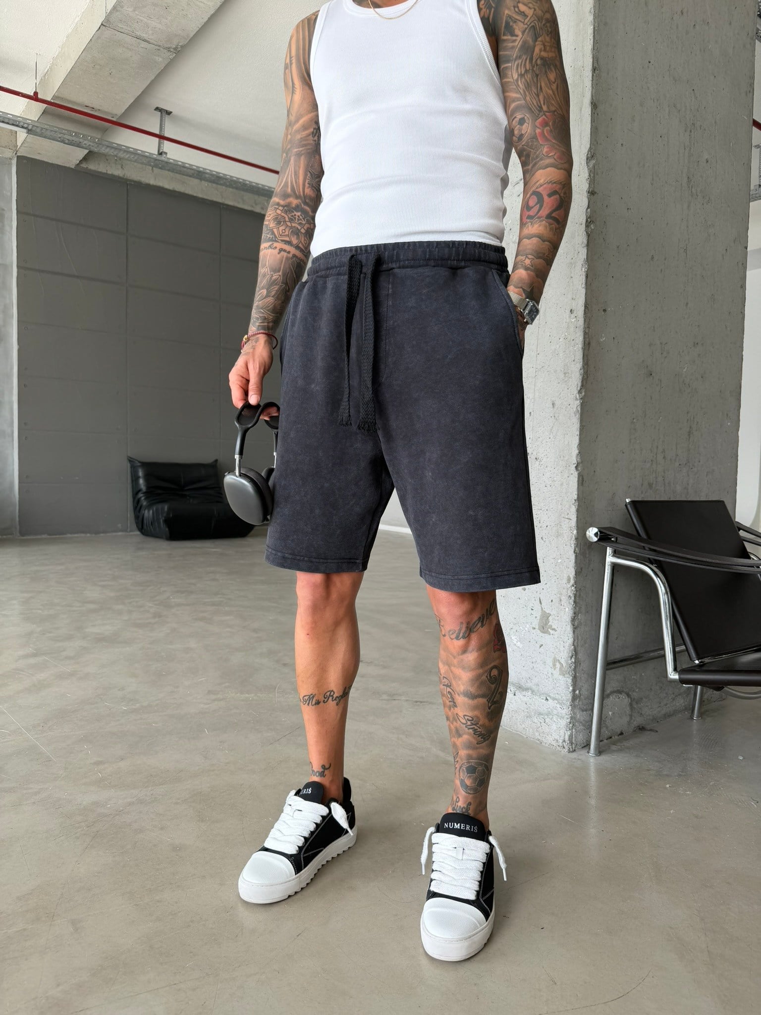 Yıkamalı Basic Premium Kumaş Şort - Siyah