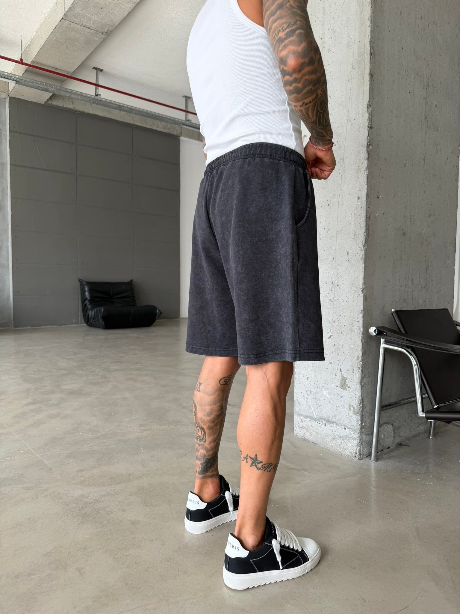 Yıkamalı Basic Premium Kumaş Şort - Siyah