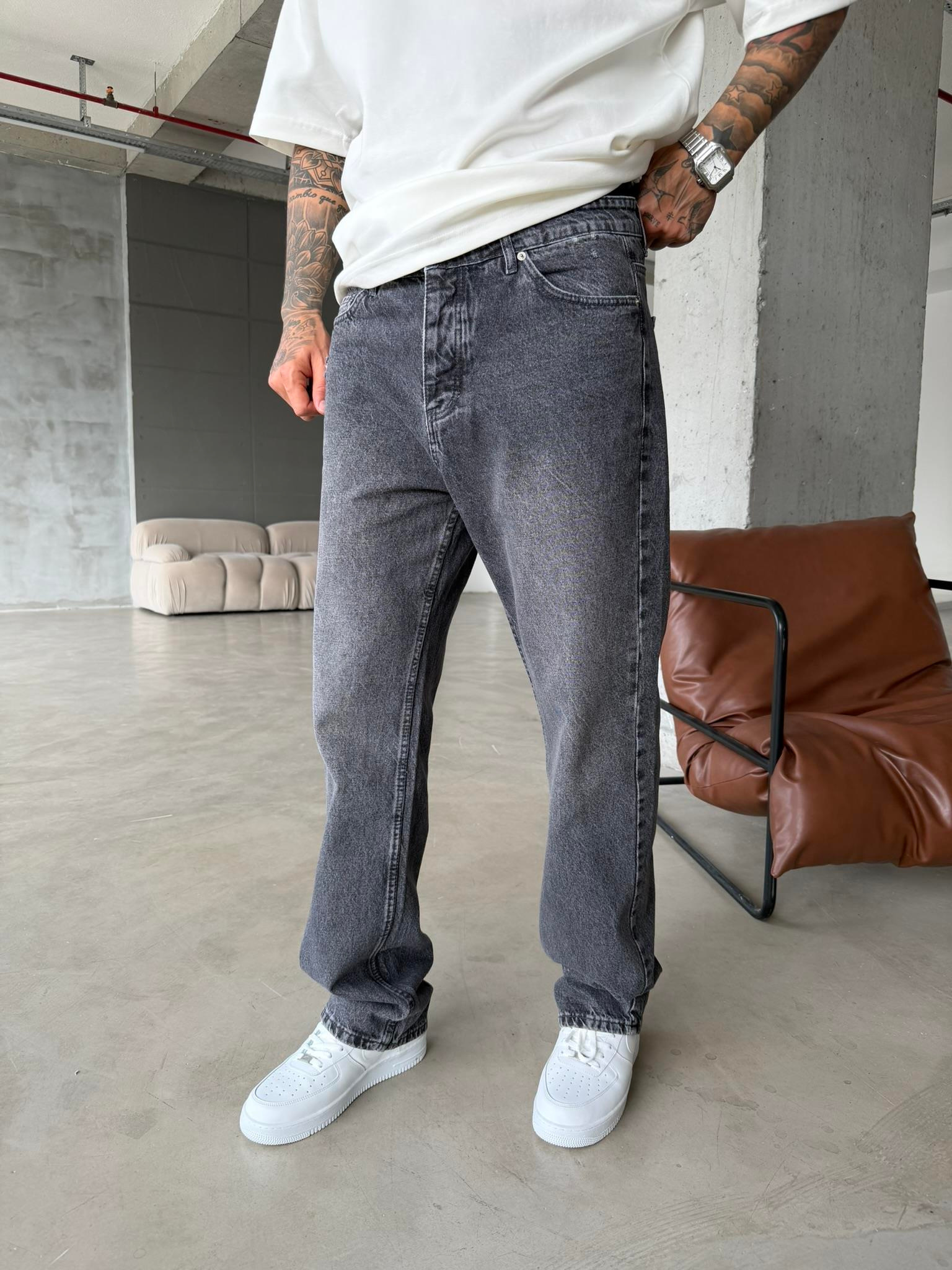 Yıkamalı Detaylı Baggy Pantolon - Gri