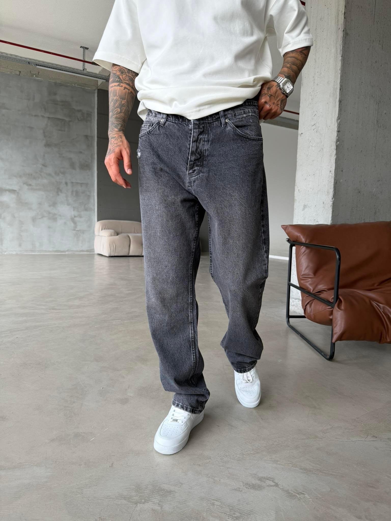 Yıkamalı Detaylı Baggy Pantolon - Gri