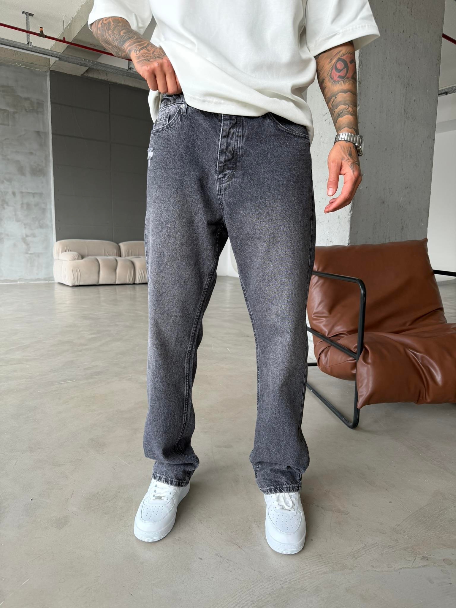Yıkamalı Detaylı Baggy Pantolon - Gri