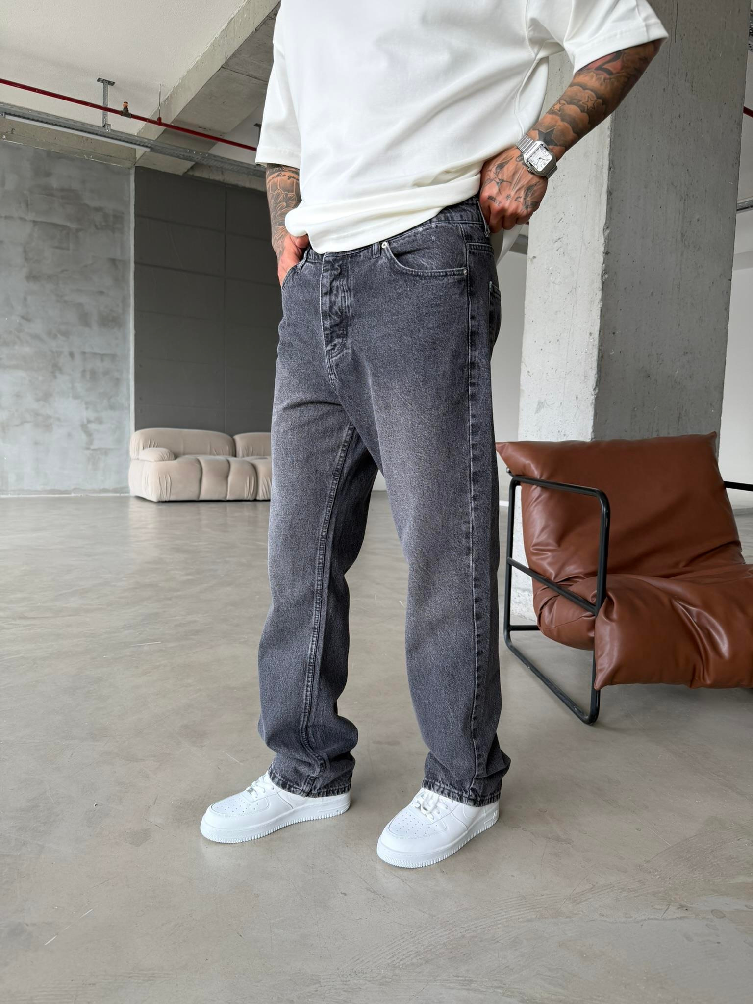 Yıkamalı Detaylı Baggy Pantolon - Gri