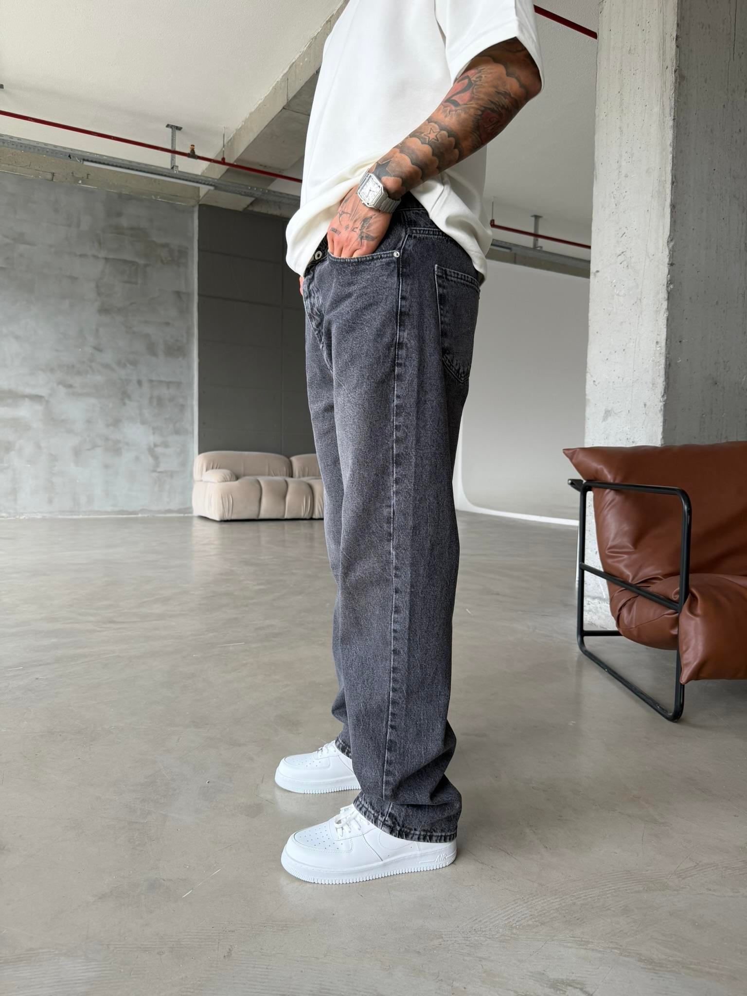 Yıkamalı Detaylı Baggy Pantolon - Gri