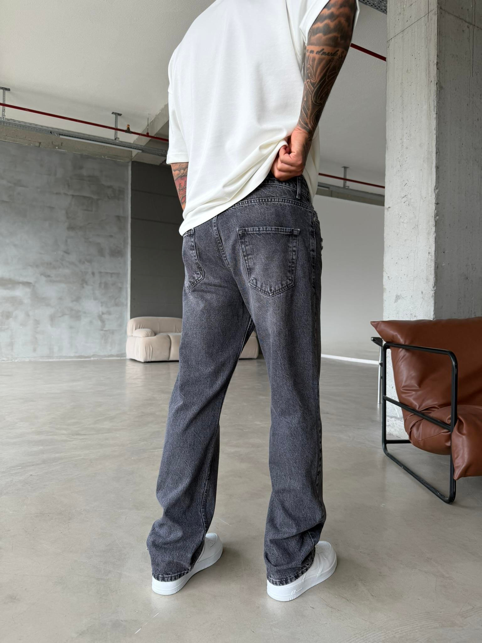 Yıkamalı Detaylı Baggy Pantolon - Gri