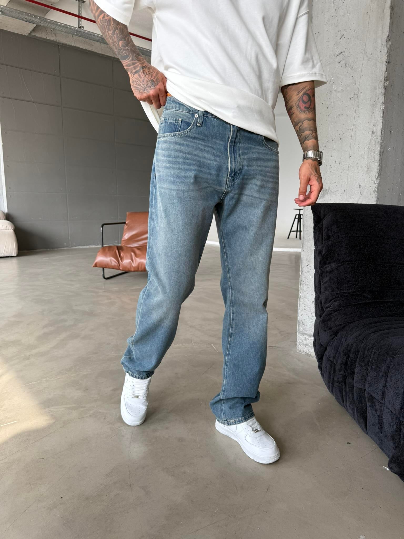 Yıkamalı Eskitme Baggy  Jean - İndigo
