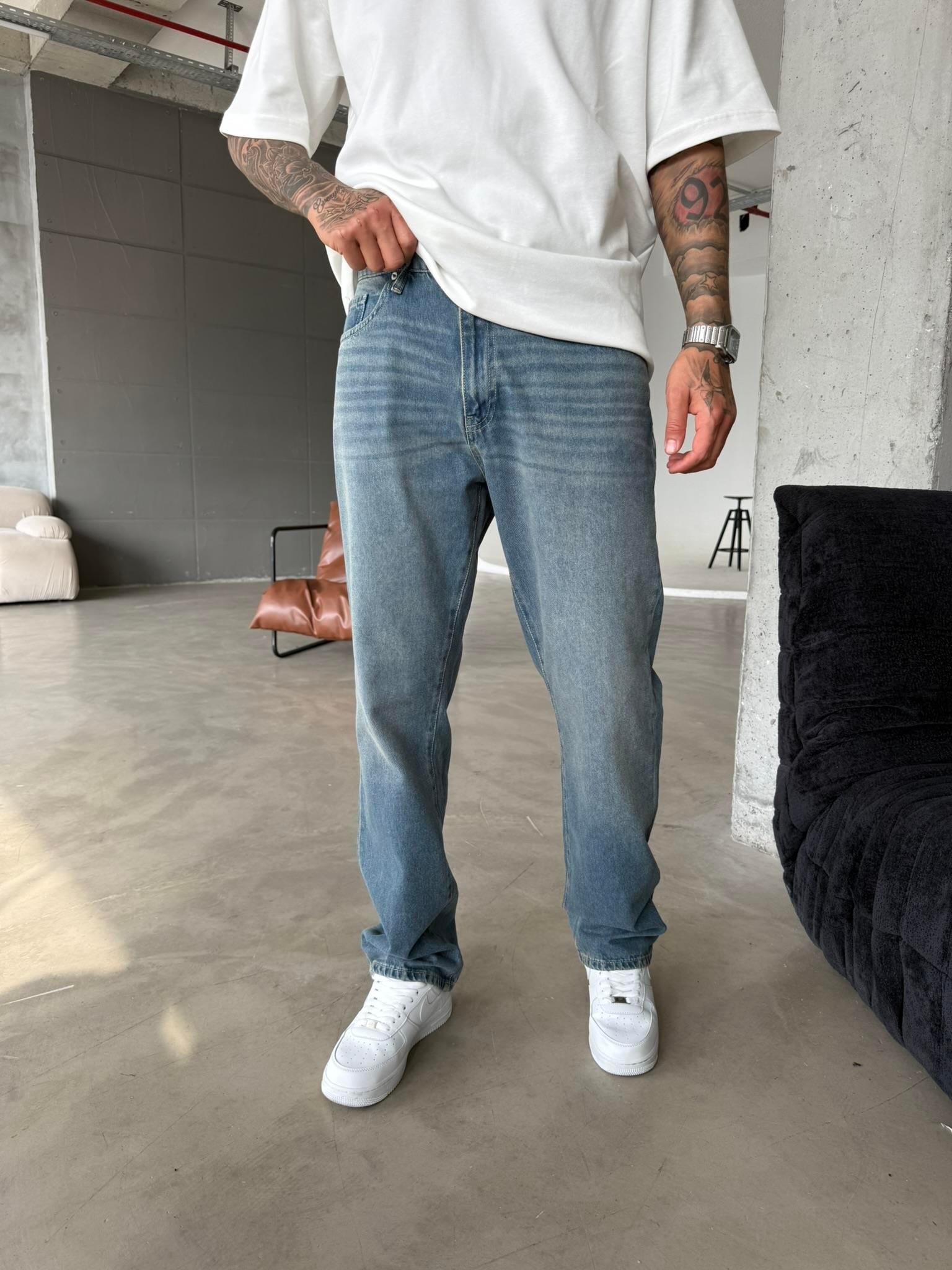 Yıkamalı Eskitme Baggy  Jean - İndigo