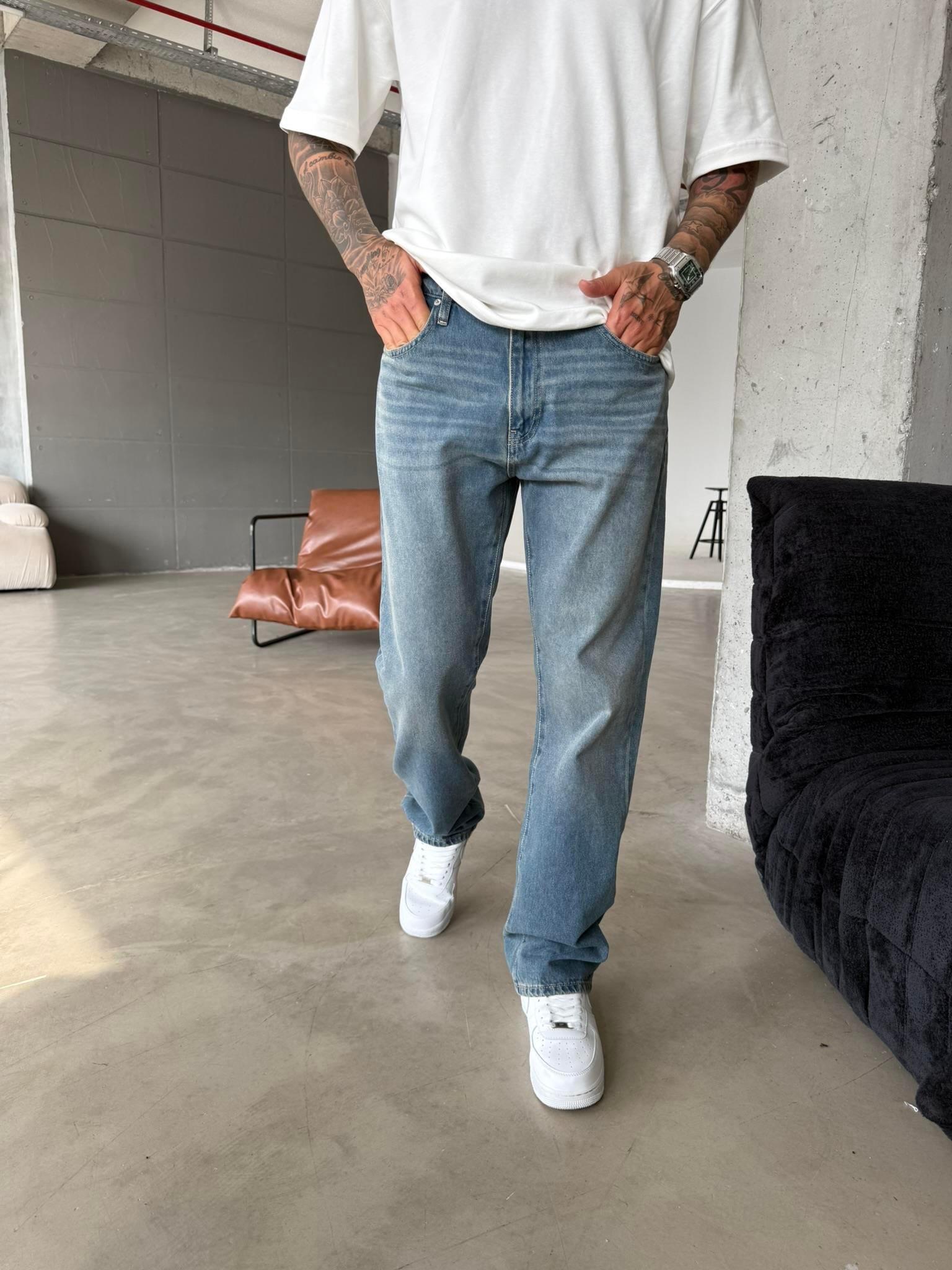 Yıkamalı Eskitme Baggy  Jean - İndigo