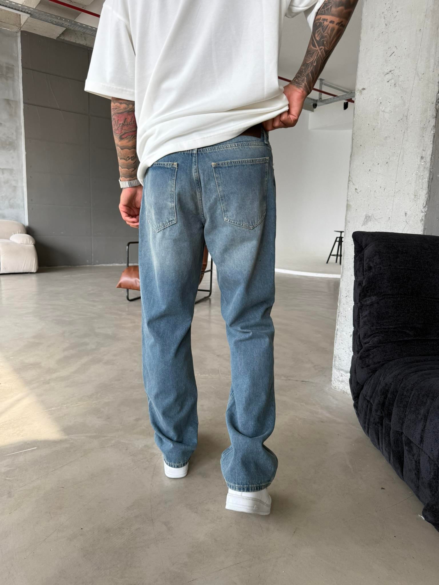 Yıkamalı Eskitme Baggy  Jean - İndigo