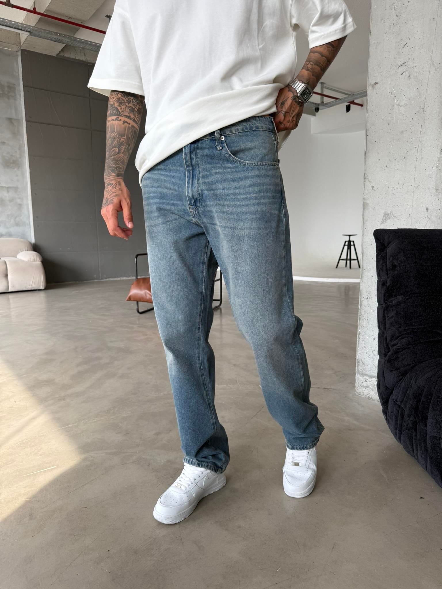 Yıkamalı Eskitme Baggy  Jean - İndigo