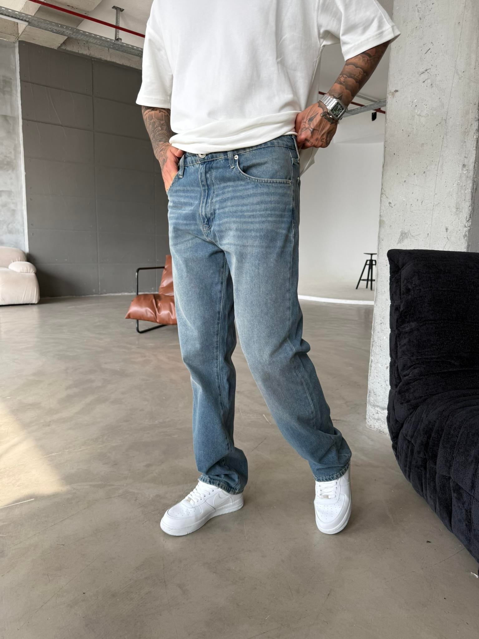 Yıkamalı Eskitme Baggy  Jean - İndigo