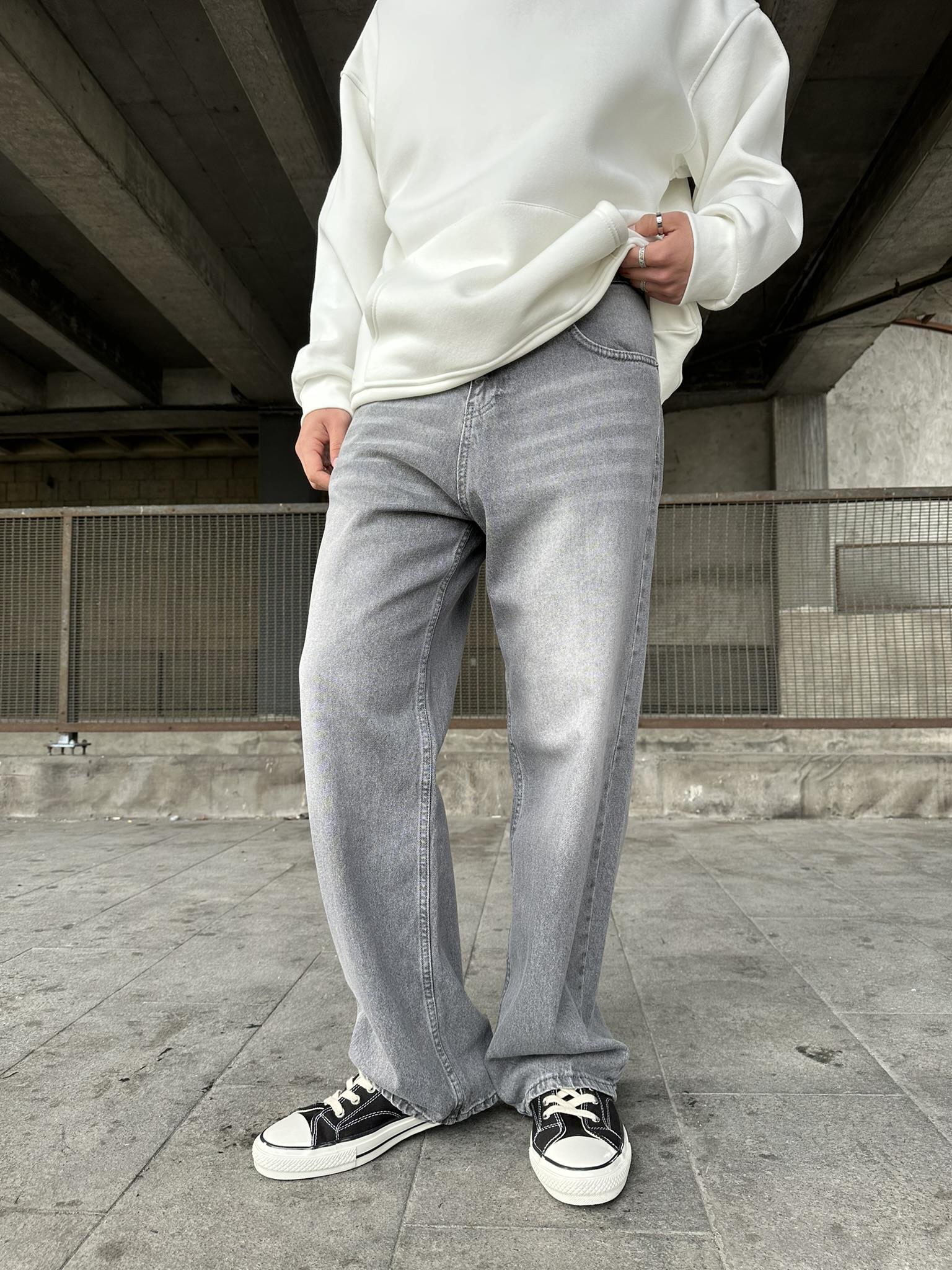 Yıkamalı Extra Baggy Fit Jean Pantolon Gri