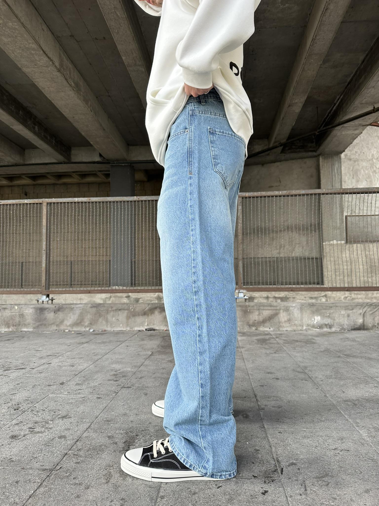 Yıkamalı Extra Baggy Fit Jean Pantolon Mavi