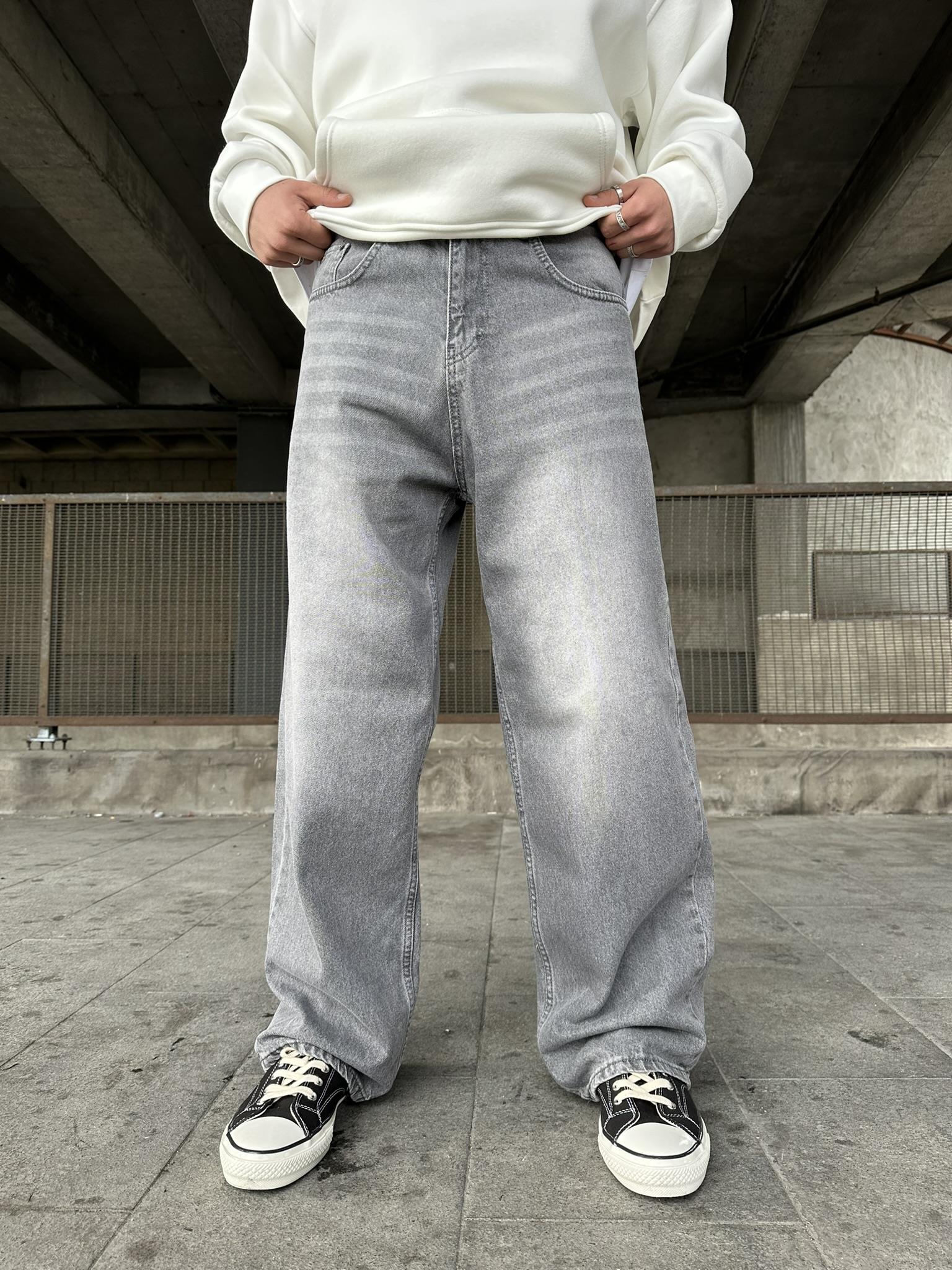 Yıkamalı Extra Baggy Fit Jean Pantolon Gri