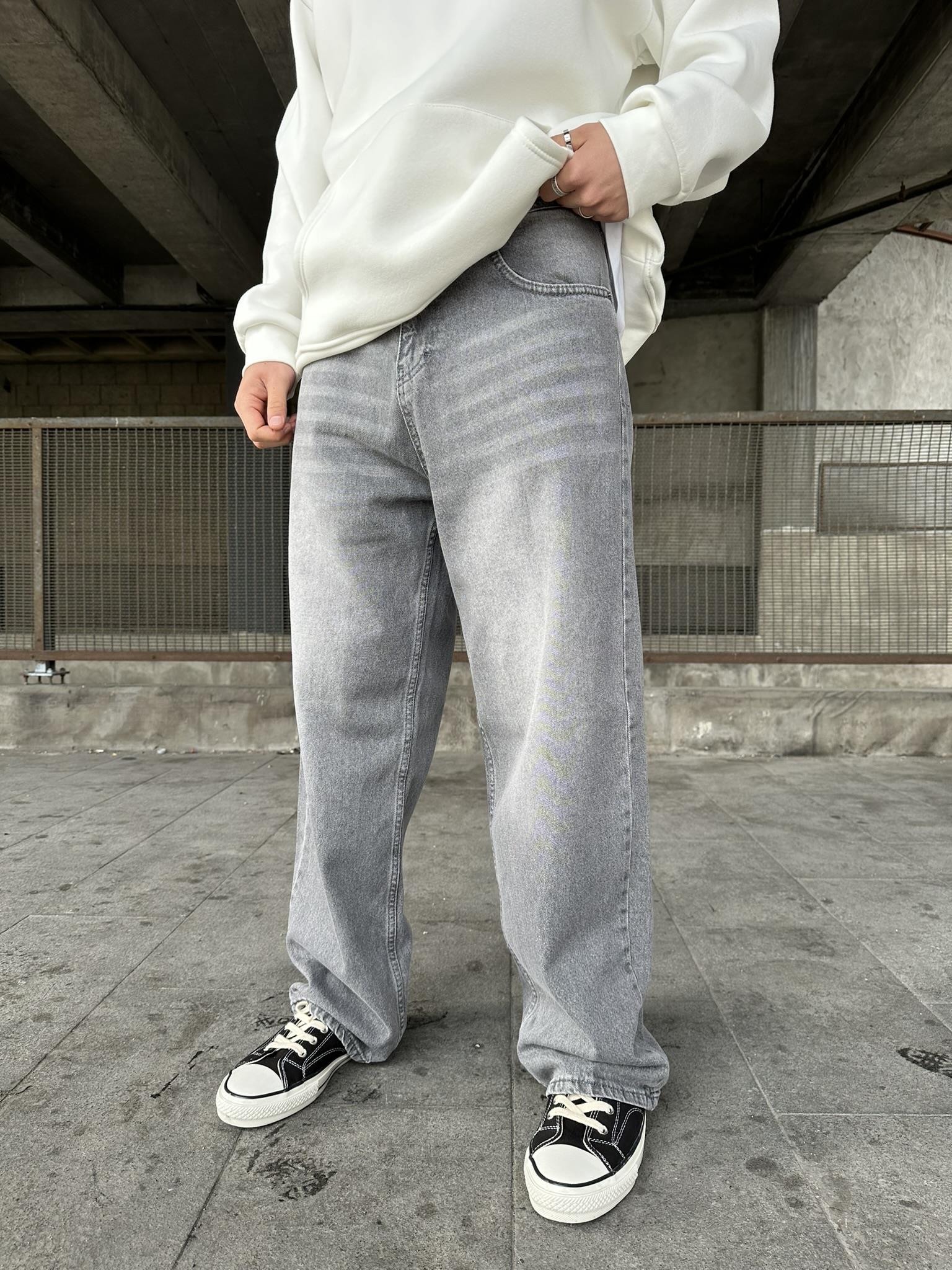 Yıkamalı Extra Baggy Fit Jean Pantolon Gri