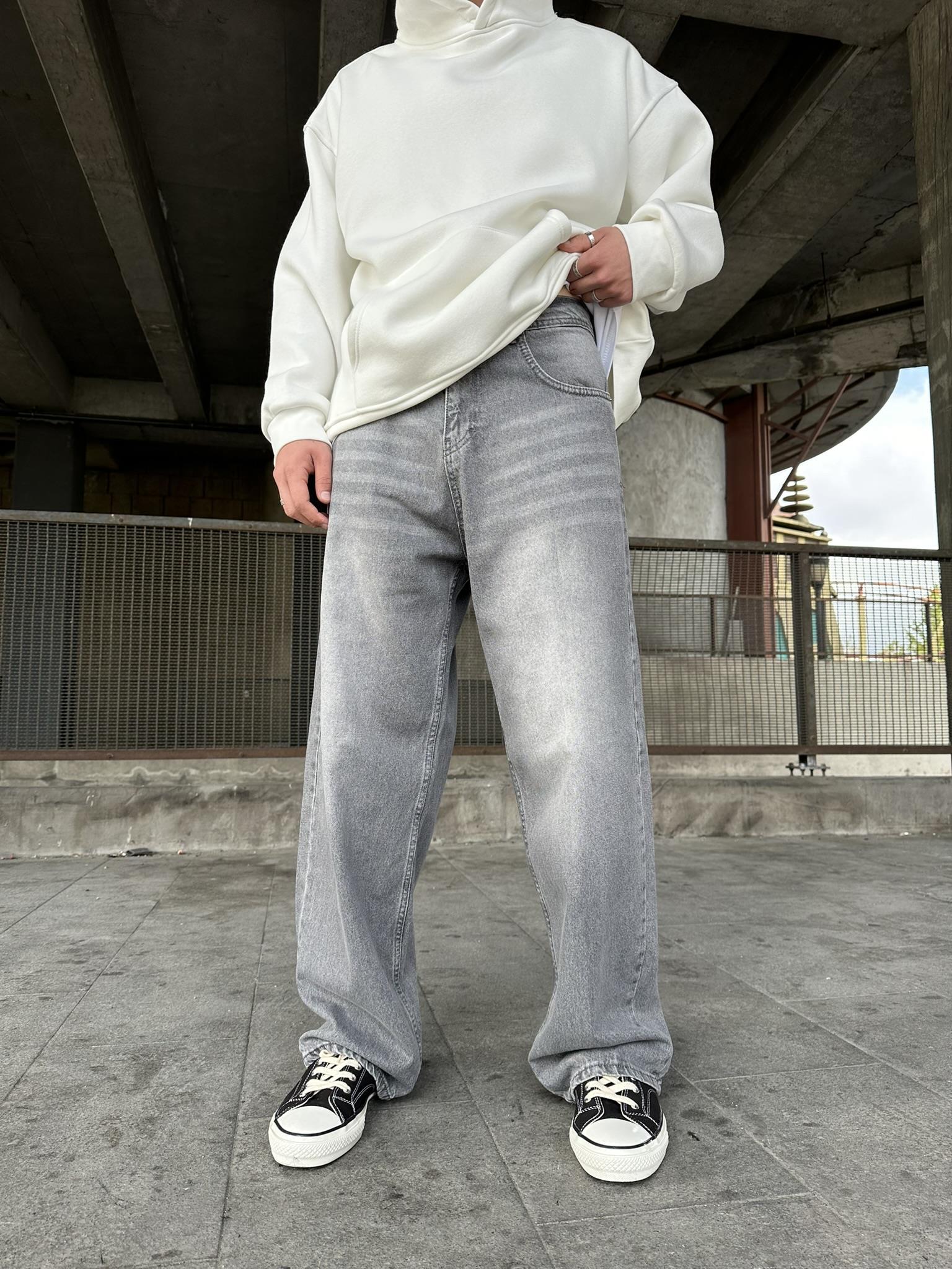 Yıkamalı Extra Baggy Fit Jean Pantolon Gri