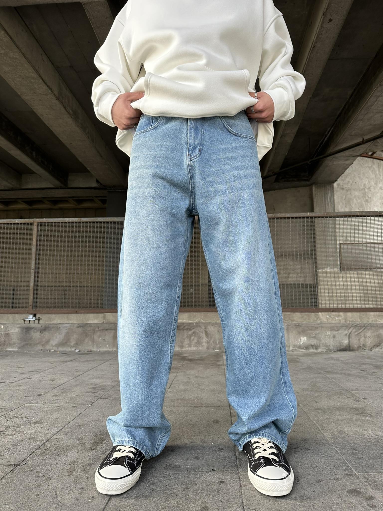 Yıkamalı Extra Baggy Fit Jean Pantolon Mavi