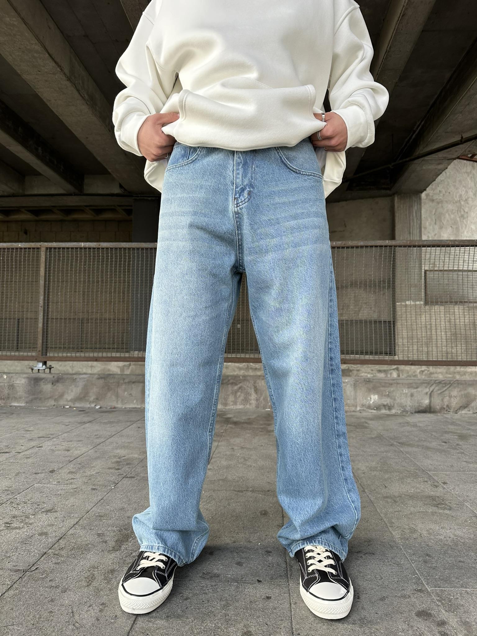 Yıkamalı Extra Baggy Fit Jean Pantolon Mavi
