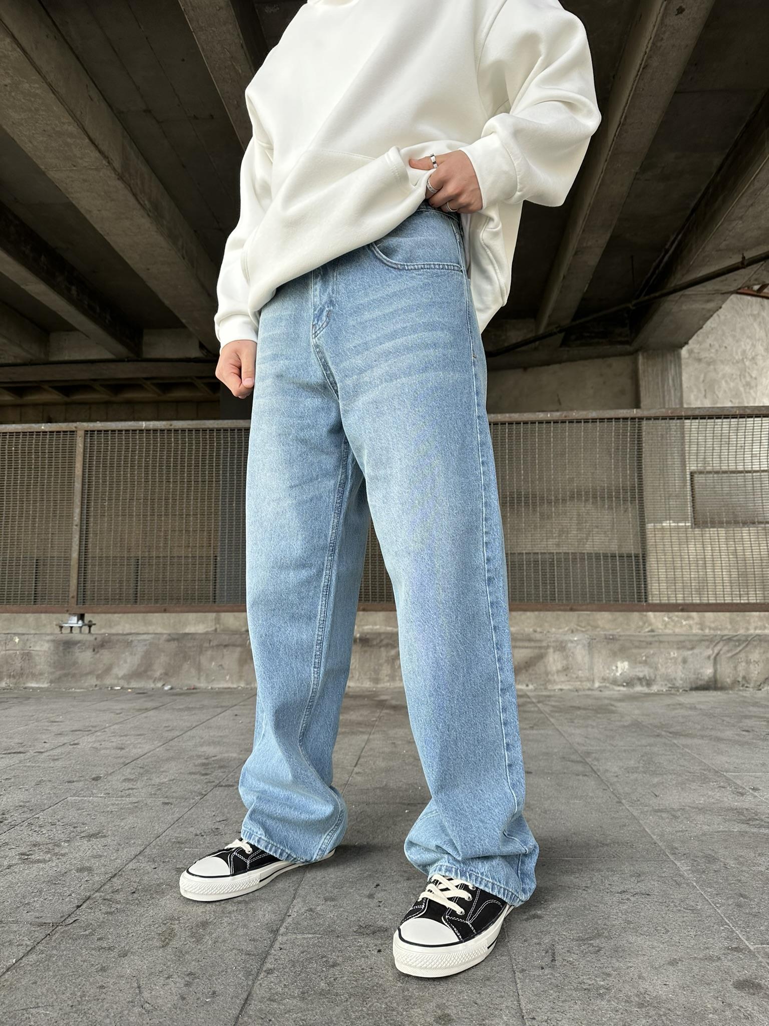 Yıkamalı Extra Baggy Fit Jean Pantolon Mavi