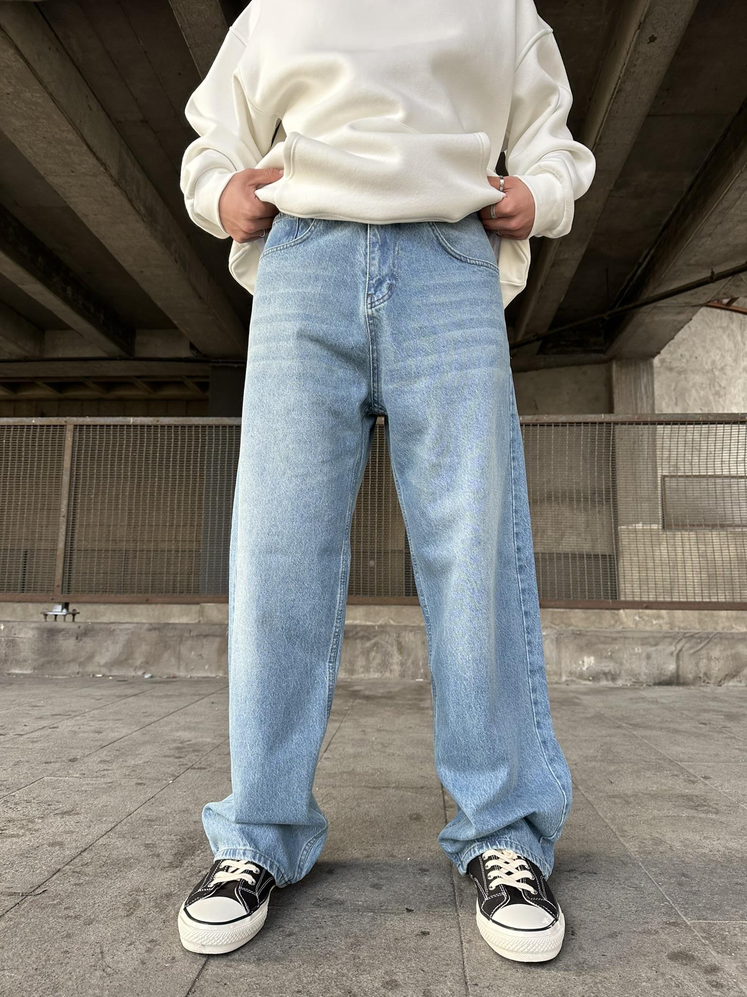 Yıkamalı Extra Baggy Fit Jean Pantolon Mavi