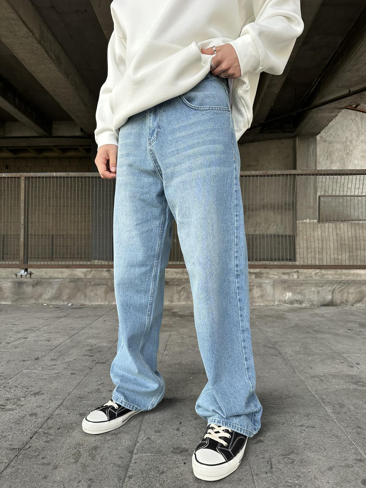 Yıkamalı Extra Baggy Fit Jean Pantolon Mavi
