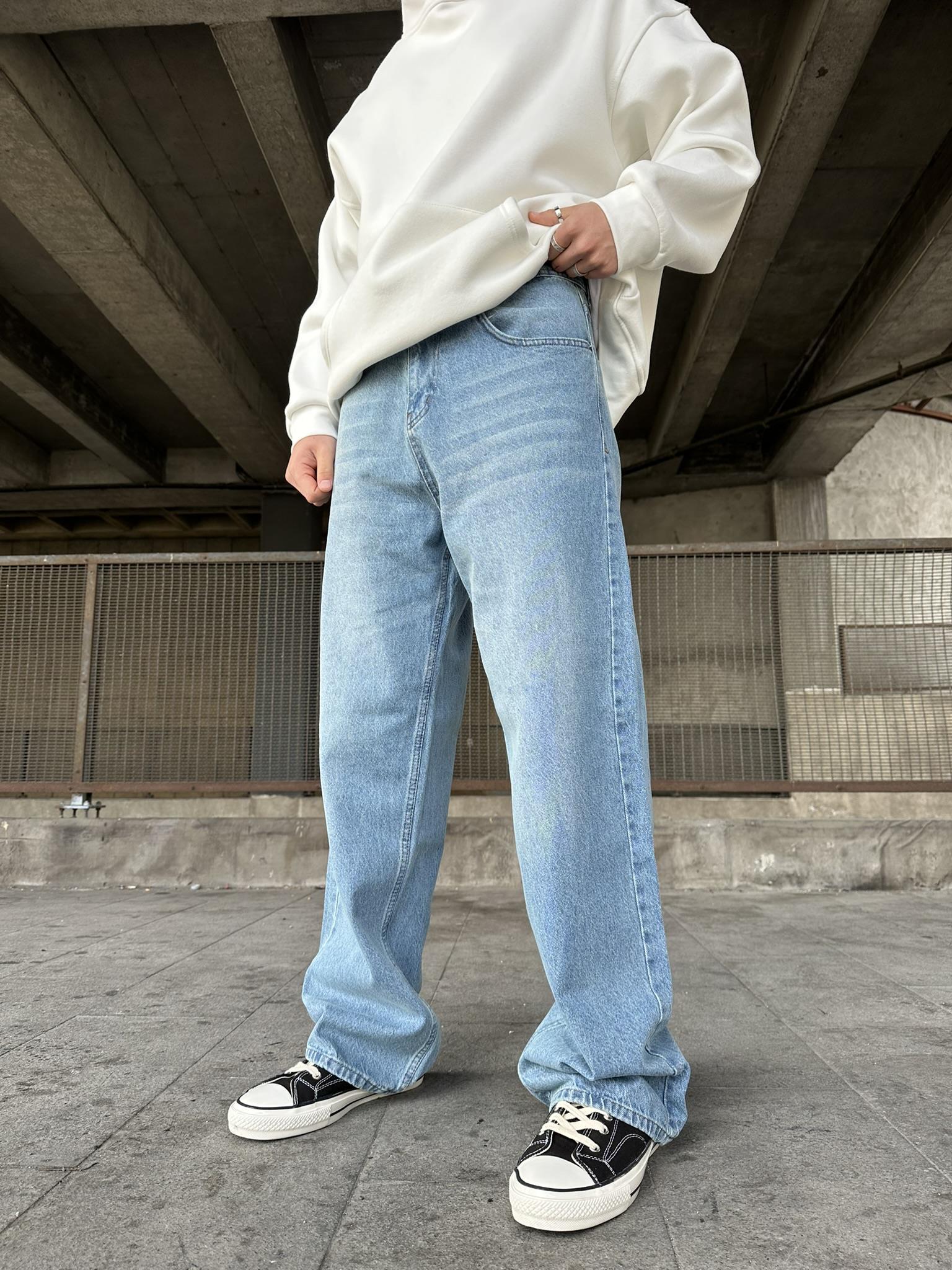 Yıkamalı Extra Baggy Fit Jean Pantolon Mavi
