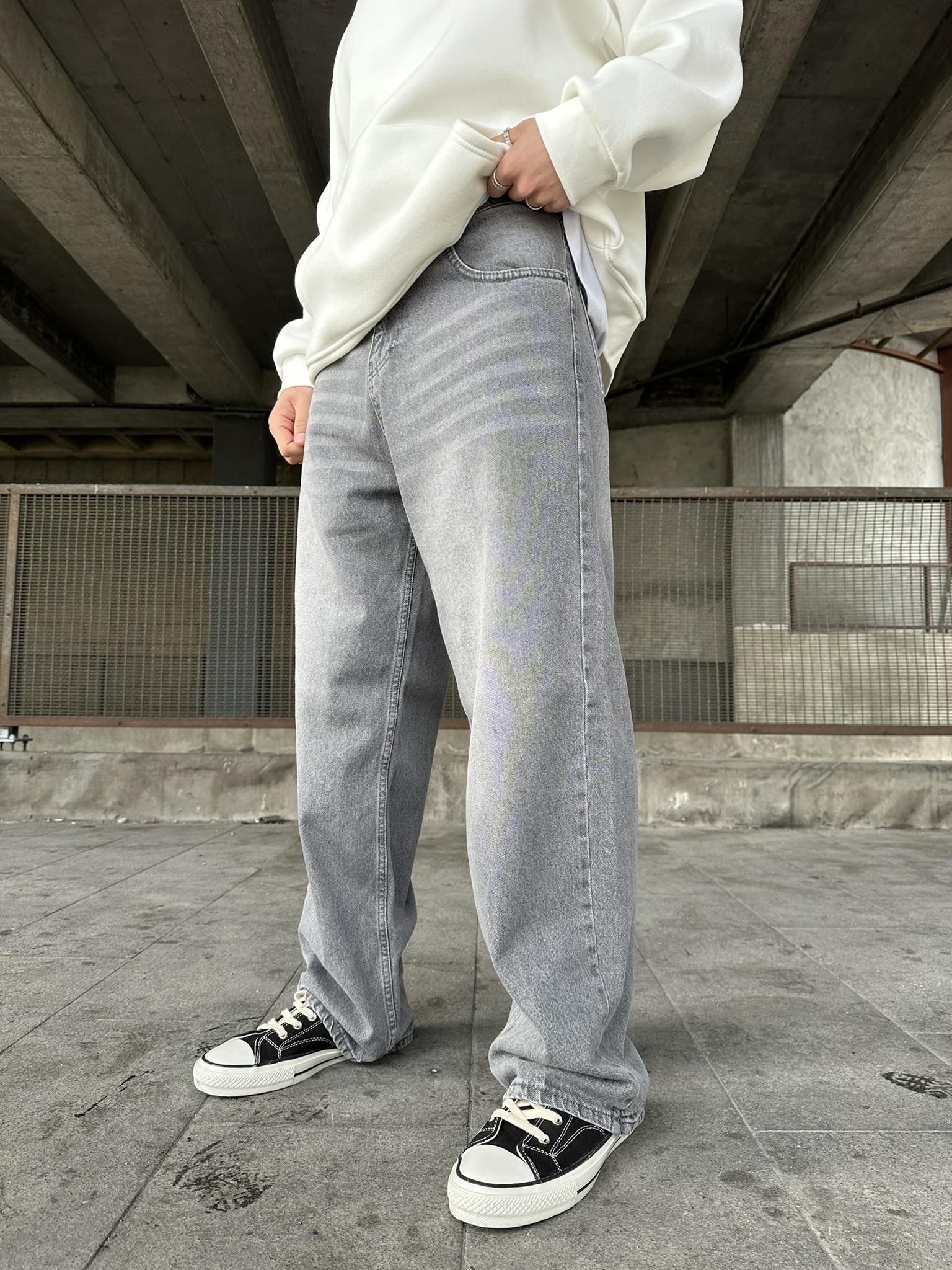 Yıkamalı Extra Baggy Fit Jean Pantolon Gri
