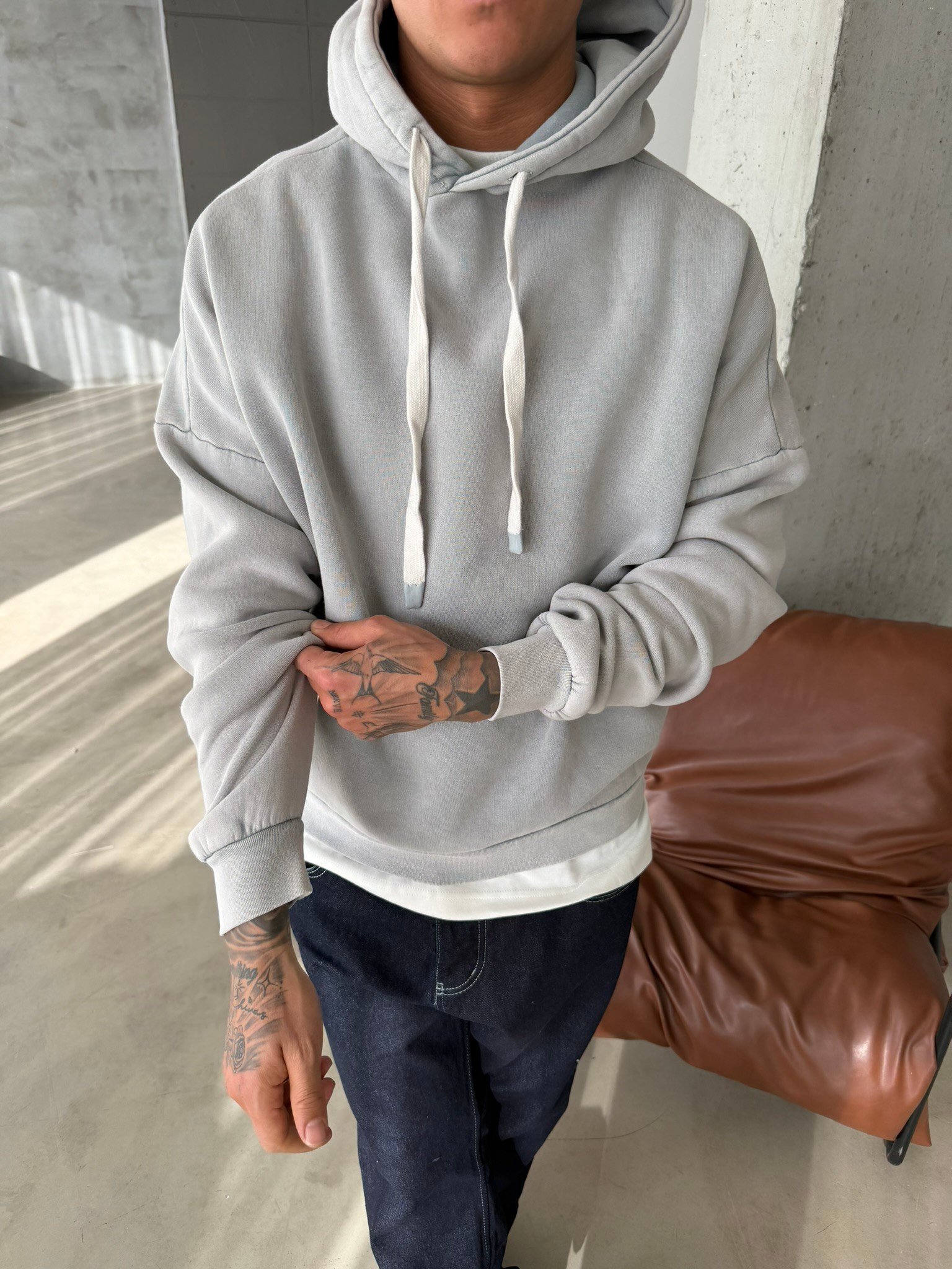Yıkamalı  İp Detaylı Sweatshirt - Gri